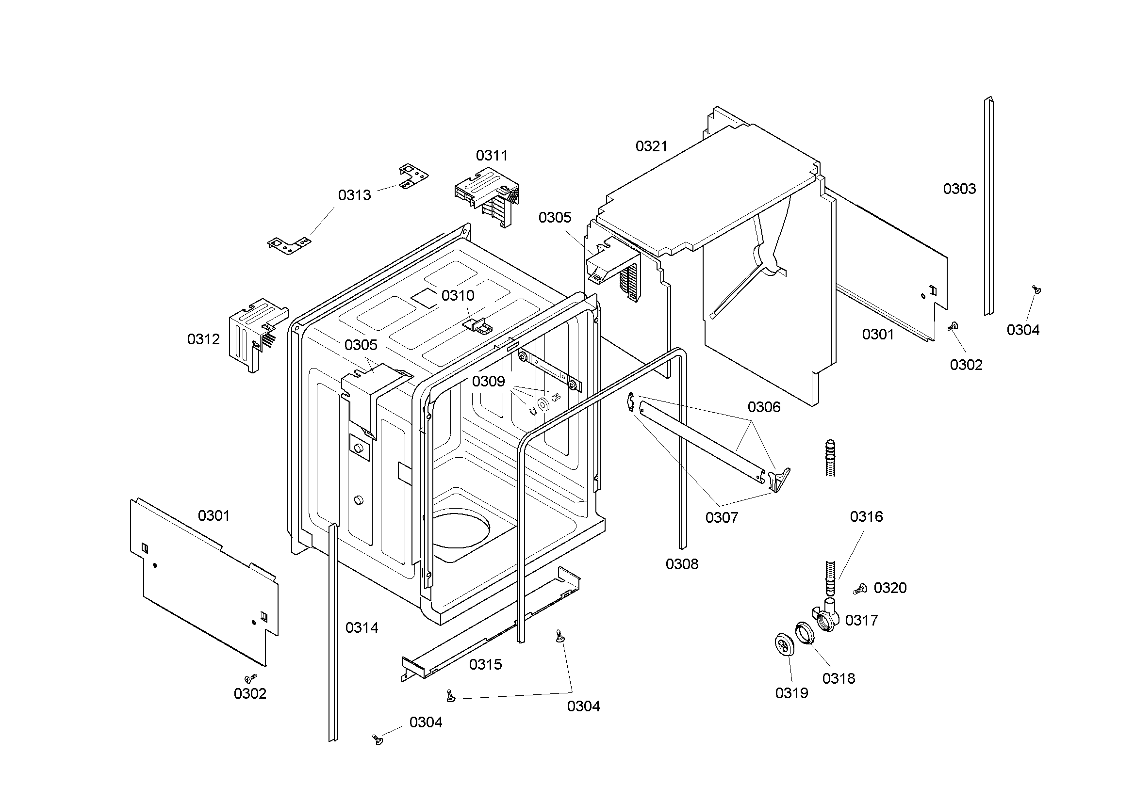 Bosch SHE46C06UC/36 cabinet assy diagram