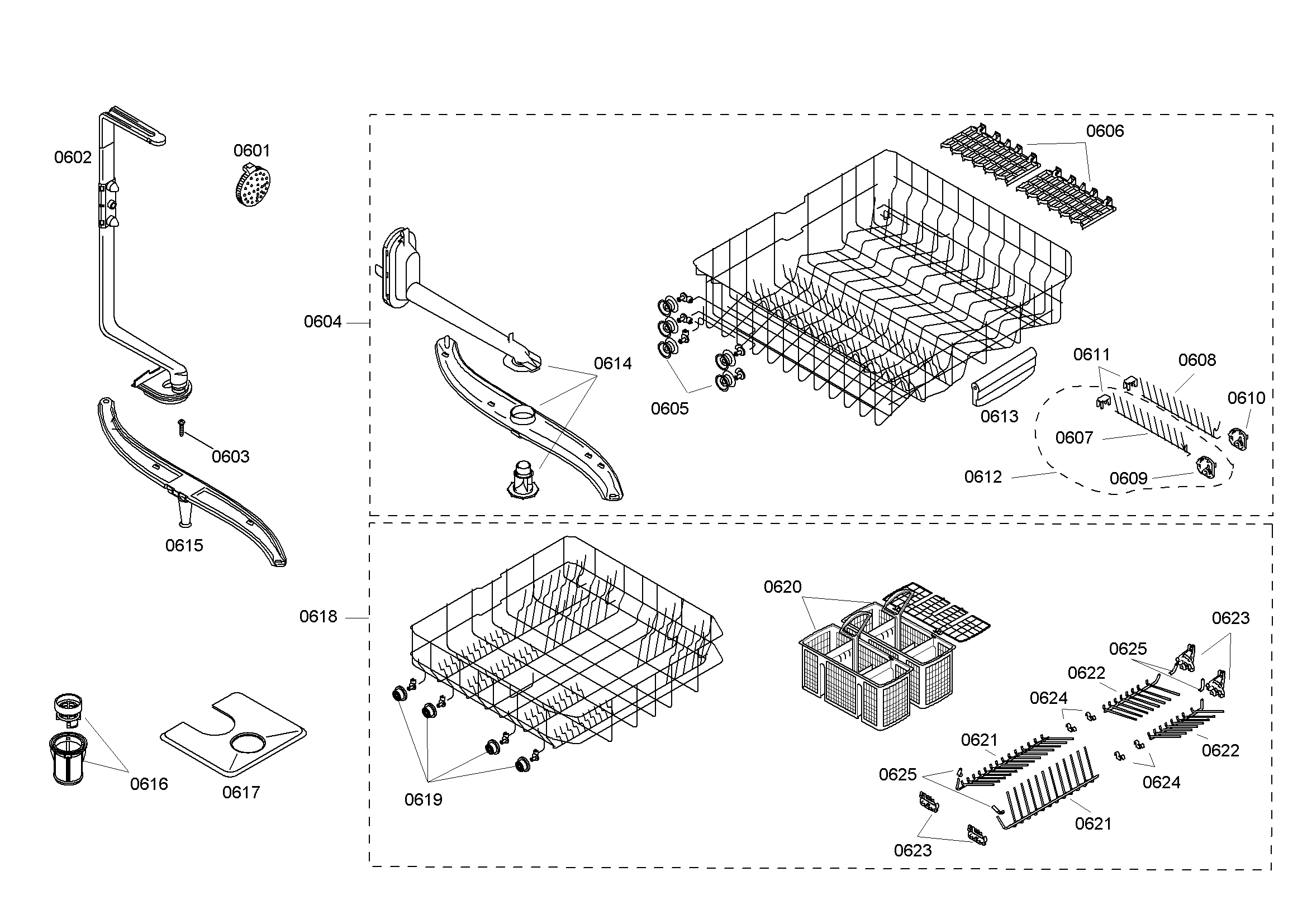 Bosch SHE46C06UC/36 rack assy diagram