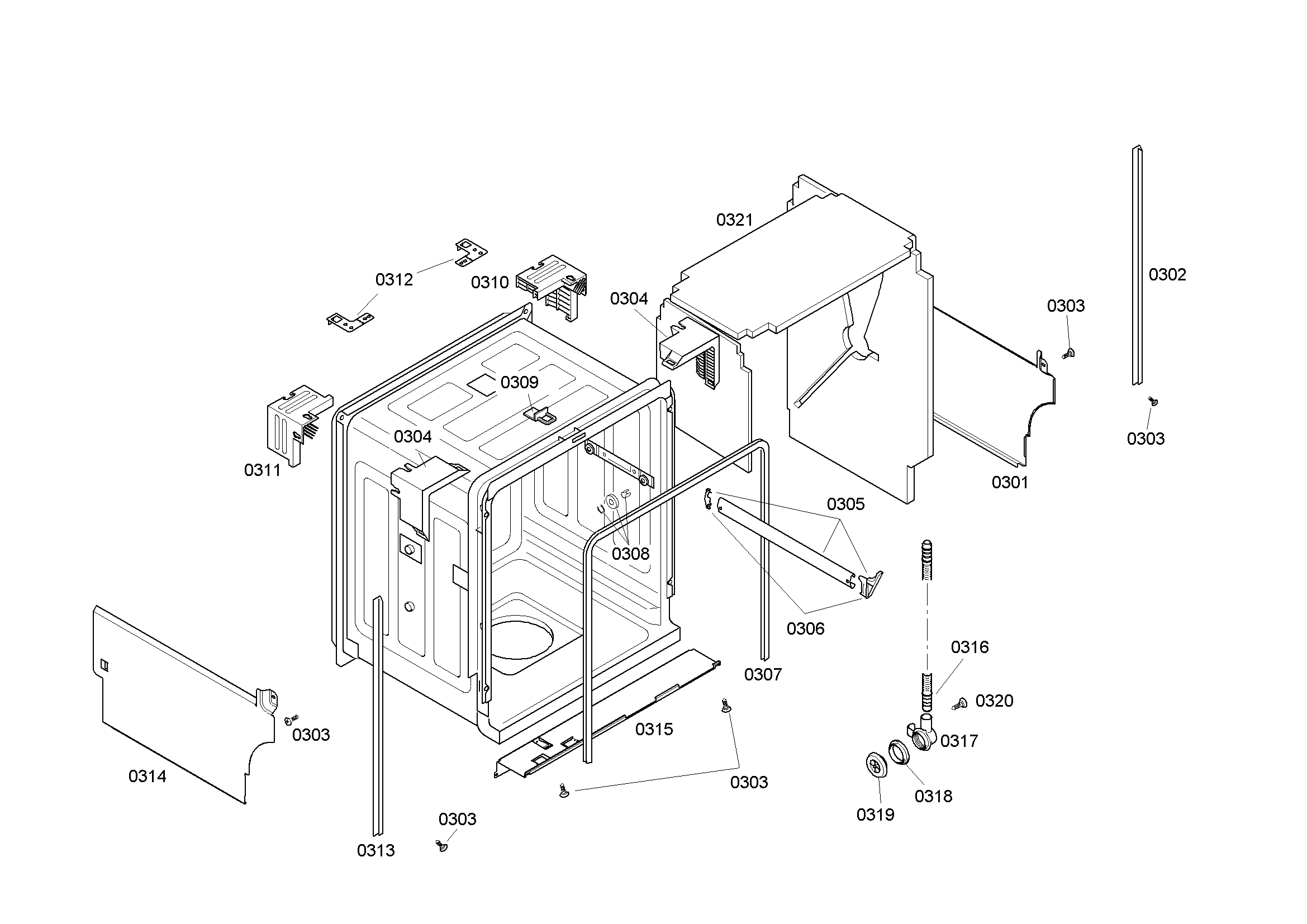 Bosch SHE46C06UC/38 cabinet assy diagram