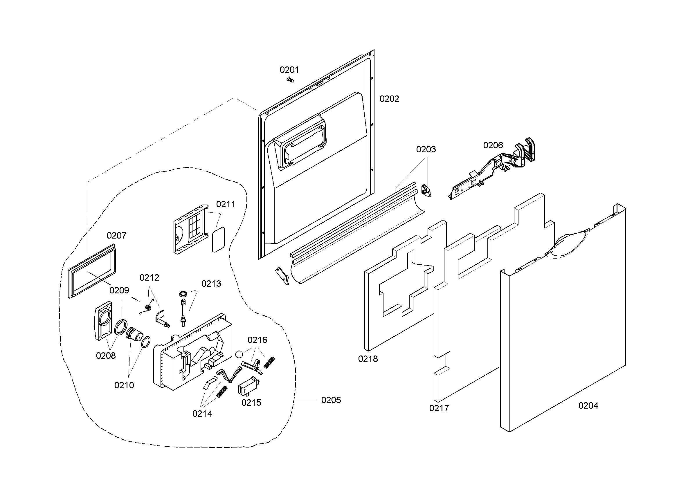 Bosch SHE46C06UC/46 door assy diagram