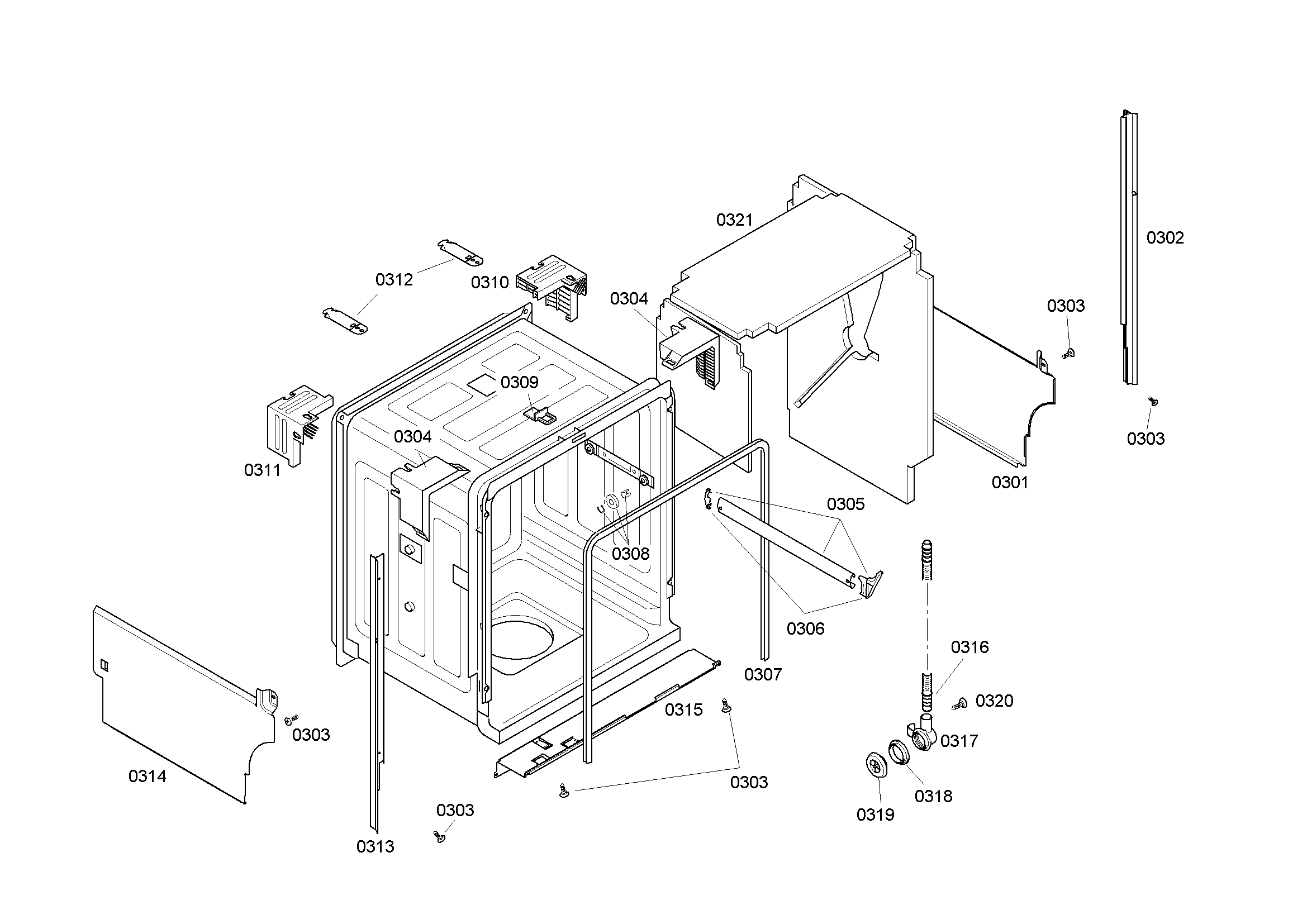 Bosch SHE46C06UC/46 cabinet assy diagram