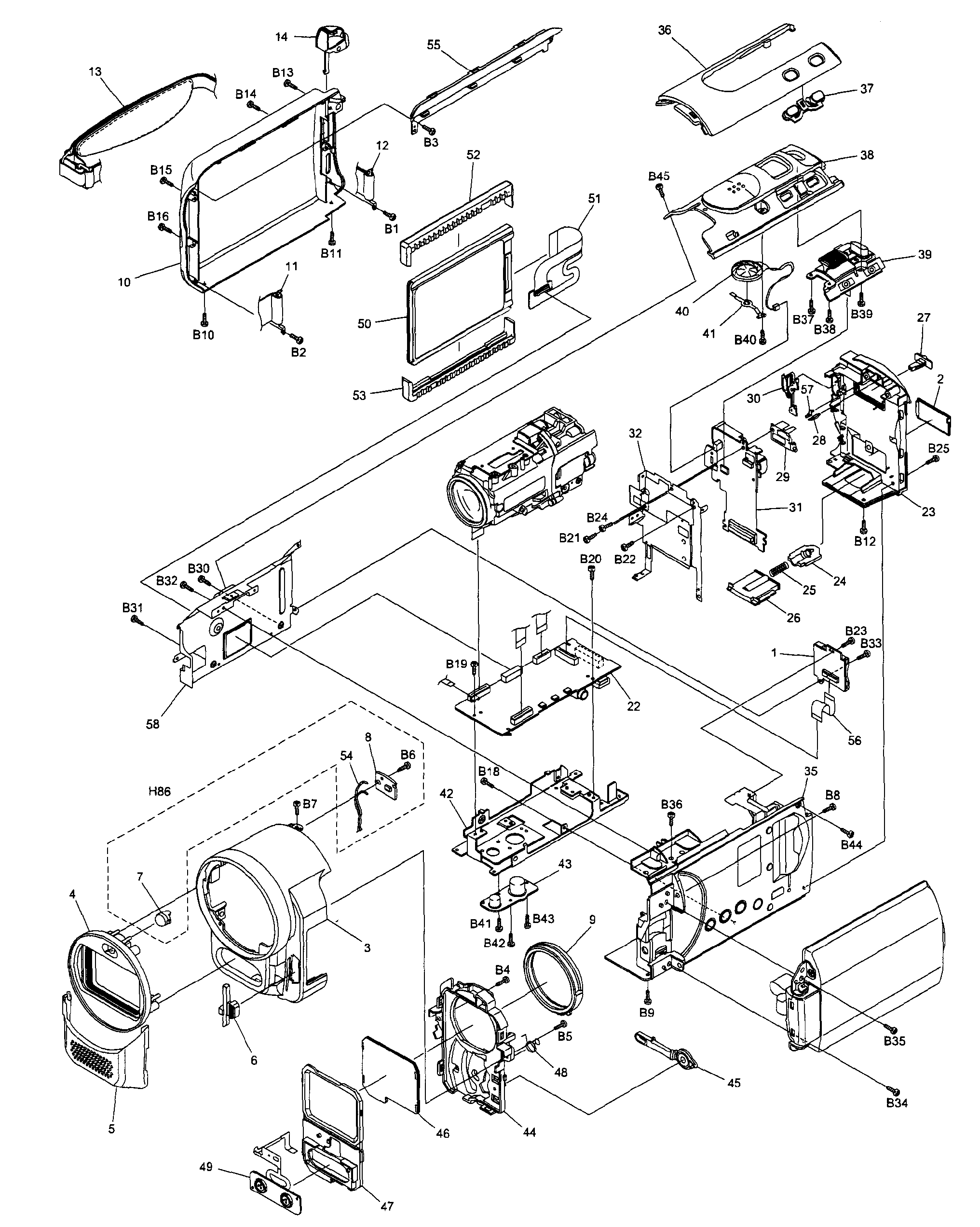 Panasonic SDR-H85PA cabinet assy diagram