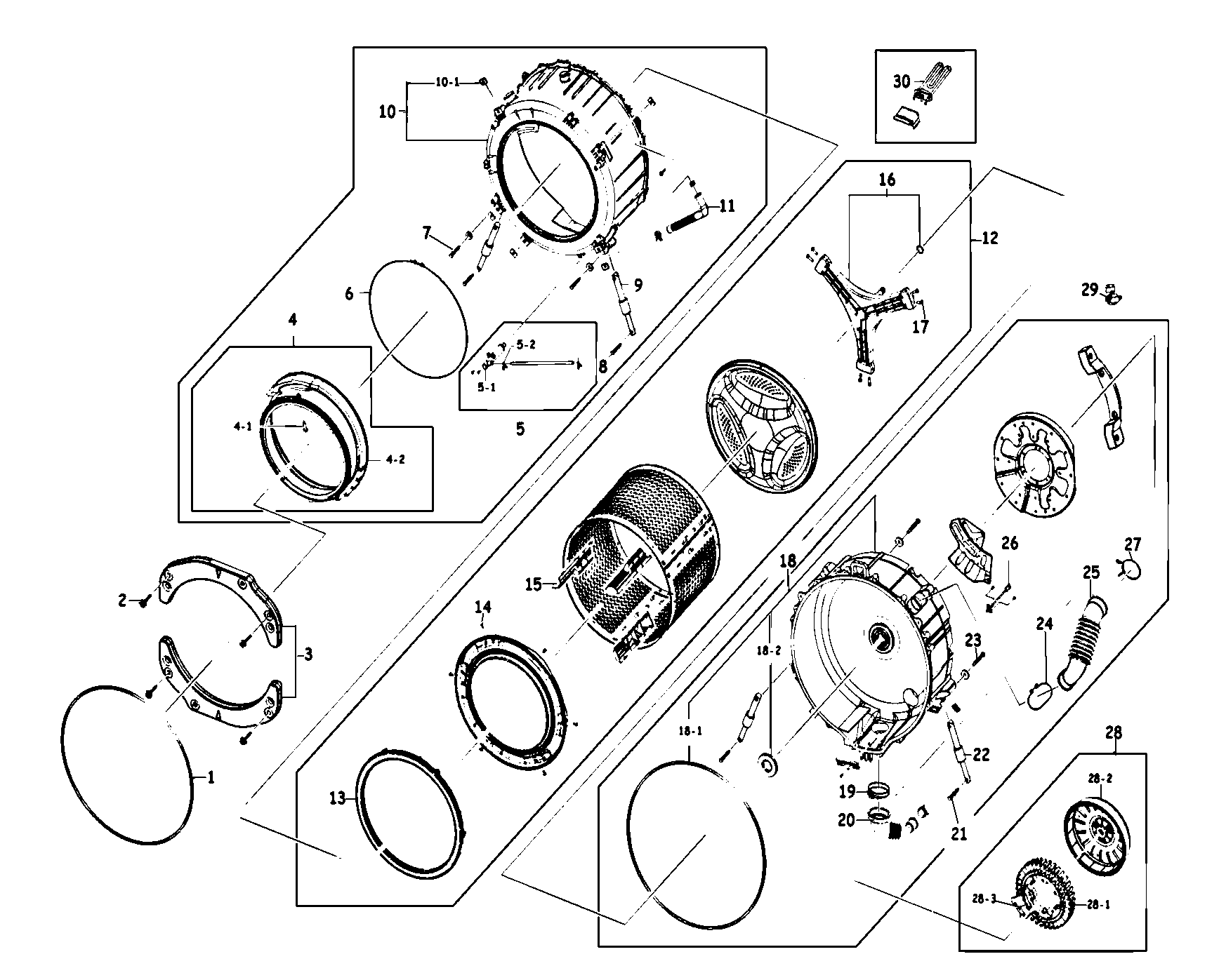 Samsung WF410ANR/XAA-00 drum assy diagram