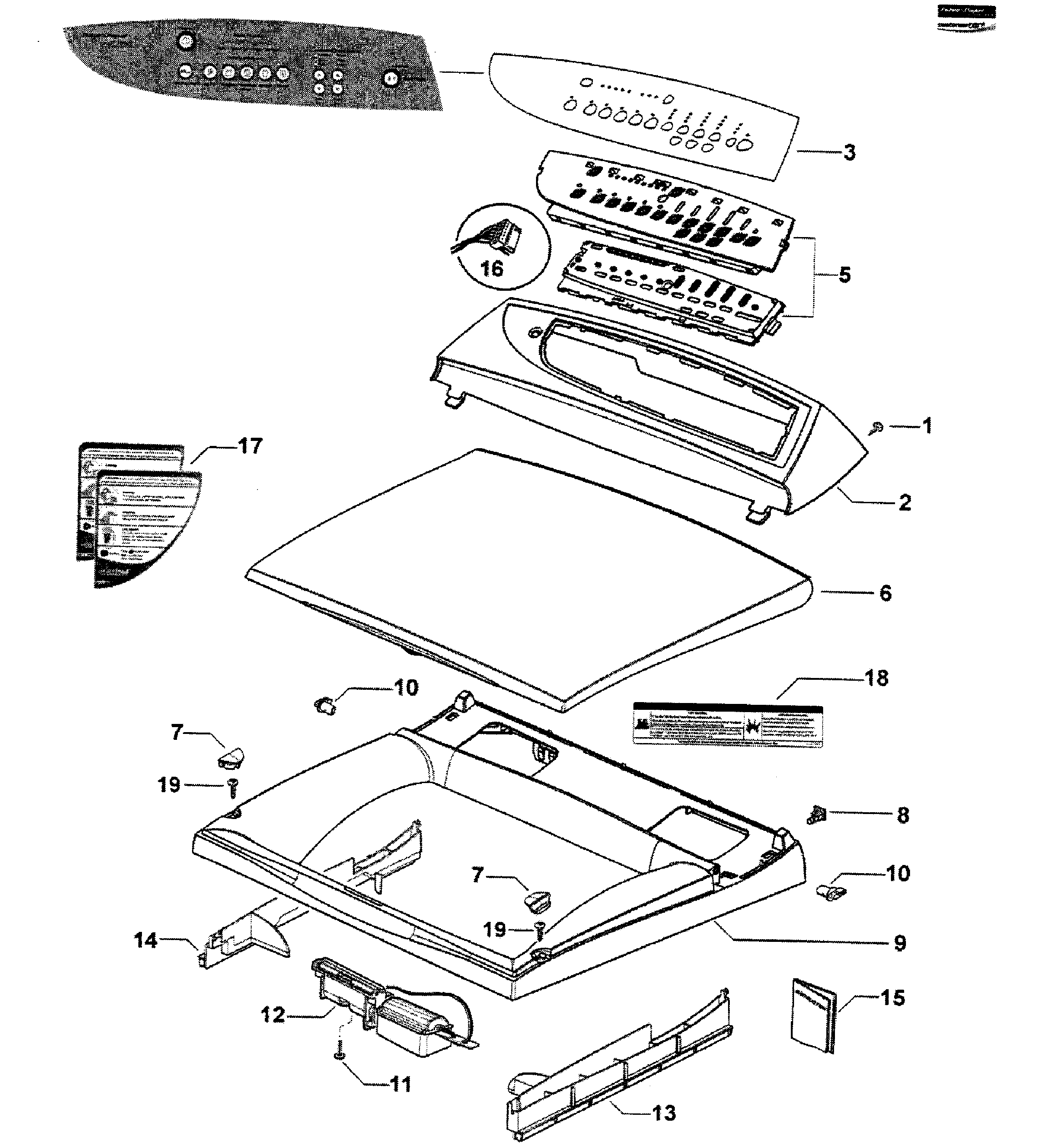 Fisher & Paykel DG62T27GW2-96150-A top deck diagram