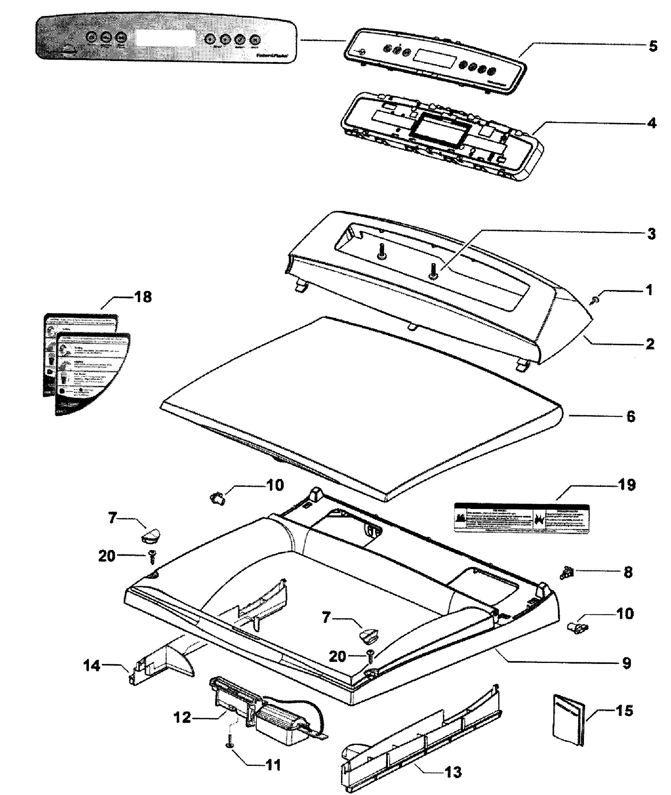 Fisher & Paykel DE62T27CW2-96168-A front panel diagram