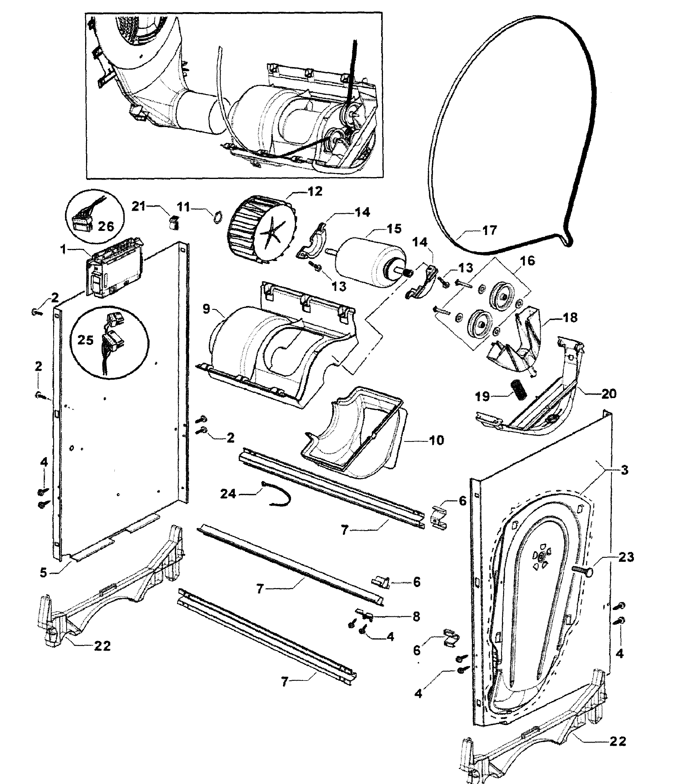 Fisher & Paykel DE62T27CW2-96168-A motor assy diagram