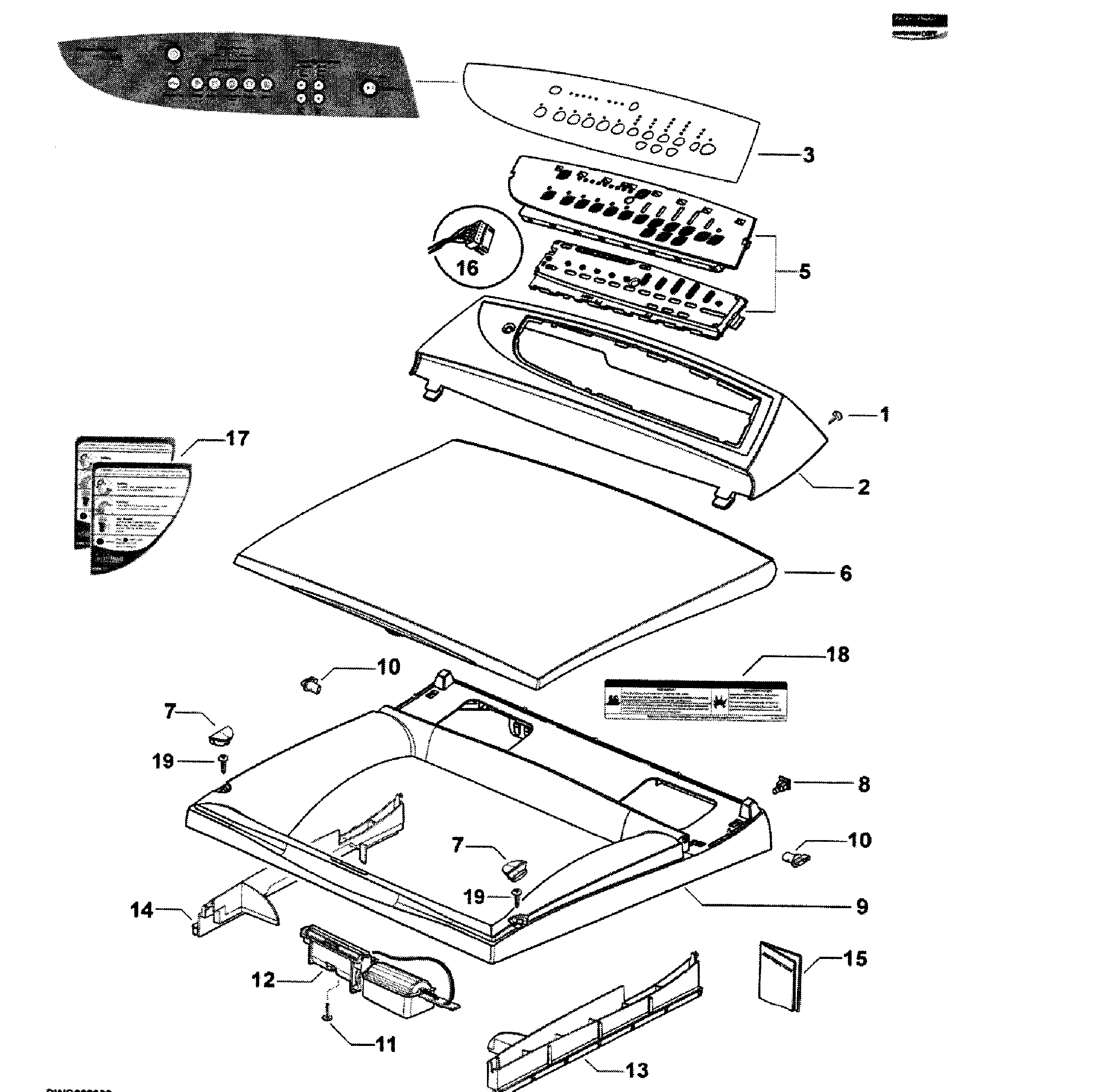 Fisher & Paykel DE62T27GW2-96148-A front panel diagram