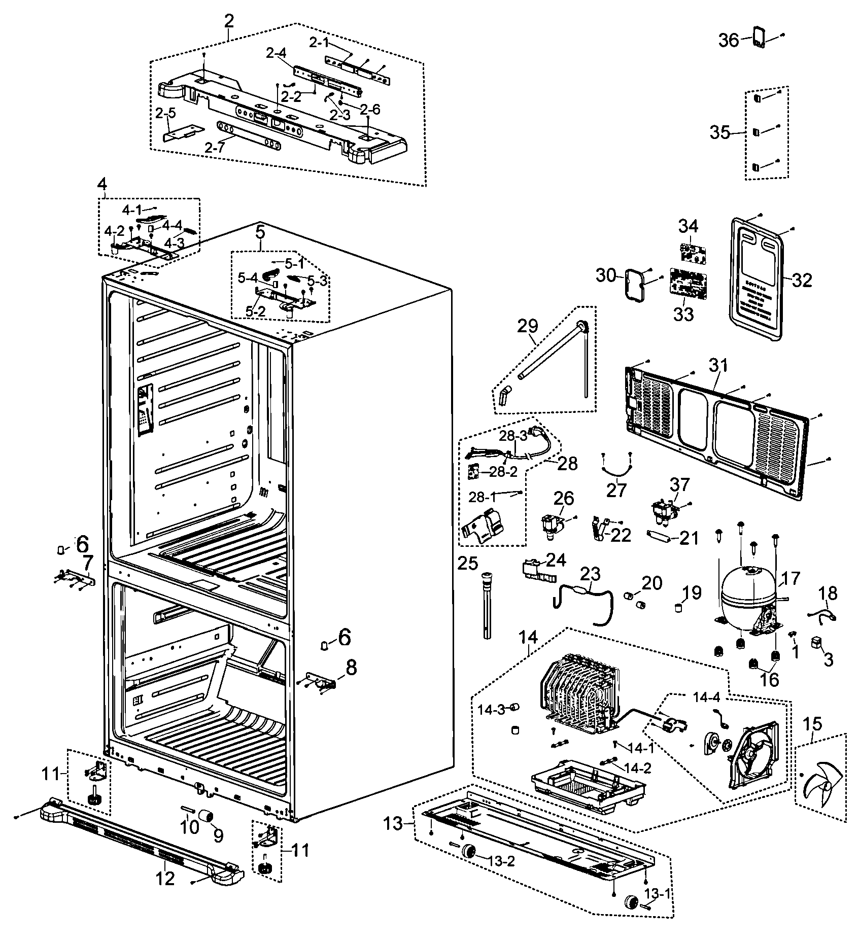 Samsung RF263AEBP/XAA-00 cabinet diagram