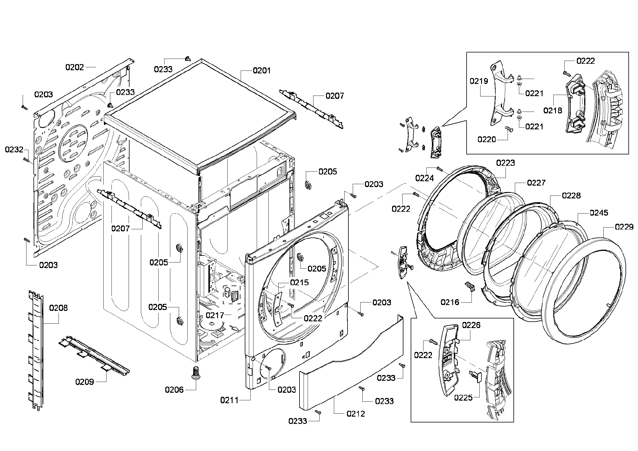 Bosch WTVC833PUS/09 cabinet assy diagram