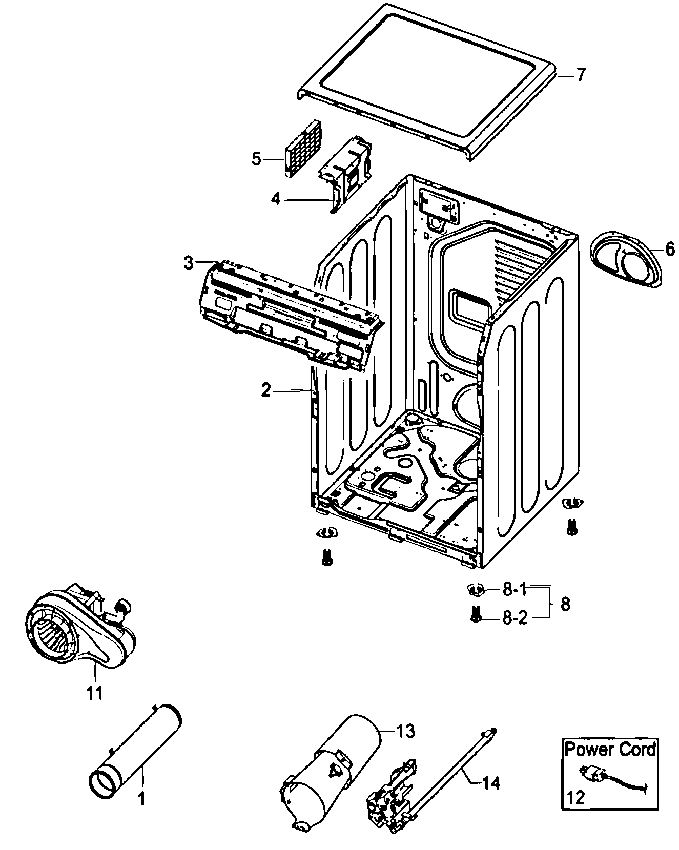 Samsung DV330AGW/XAA cabinet diagram