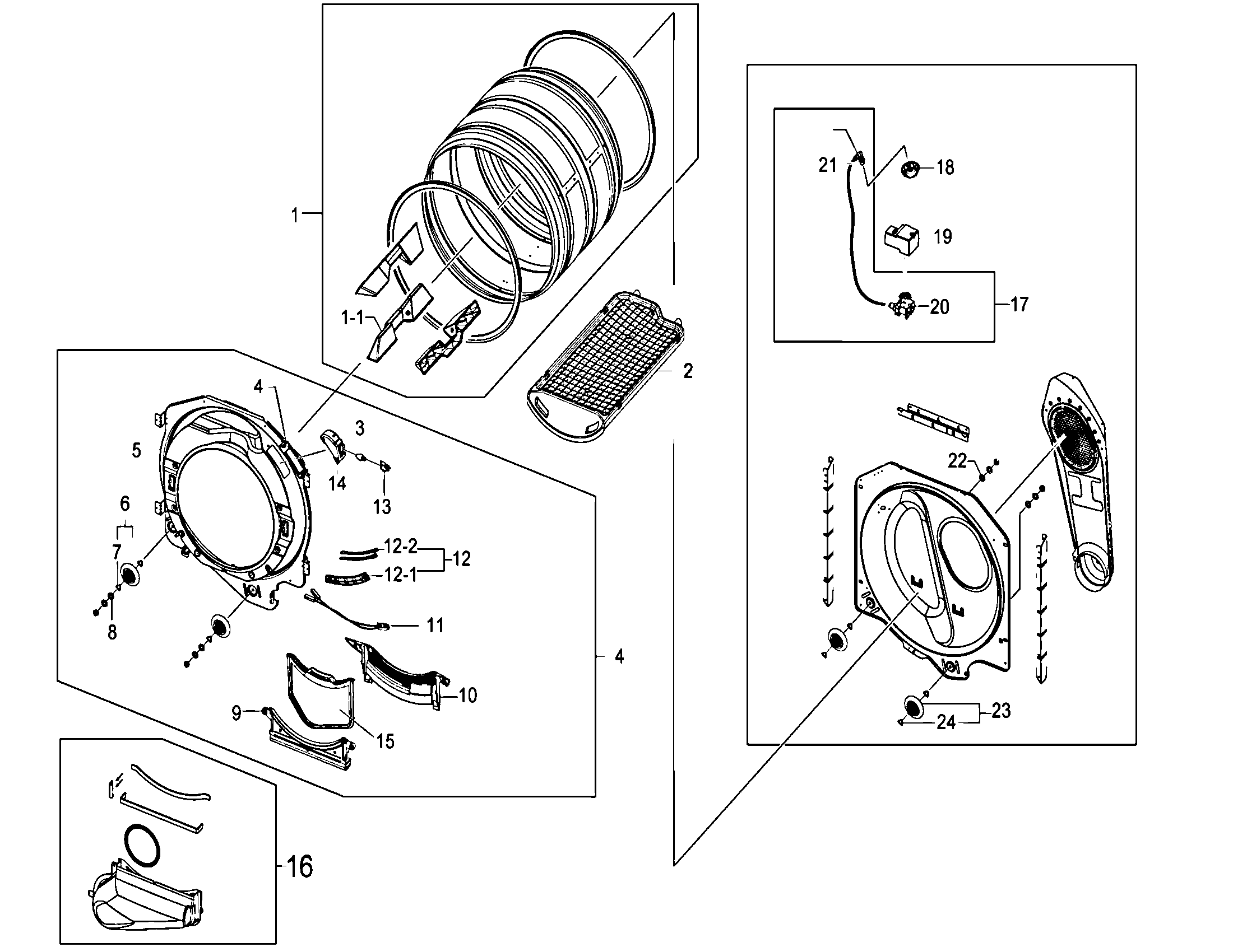 Samsung DV410AGW/XAA drum assy diagram