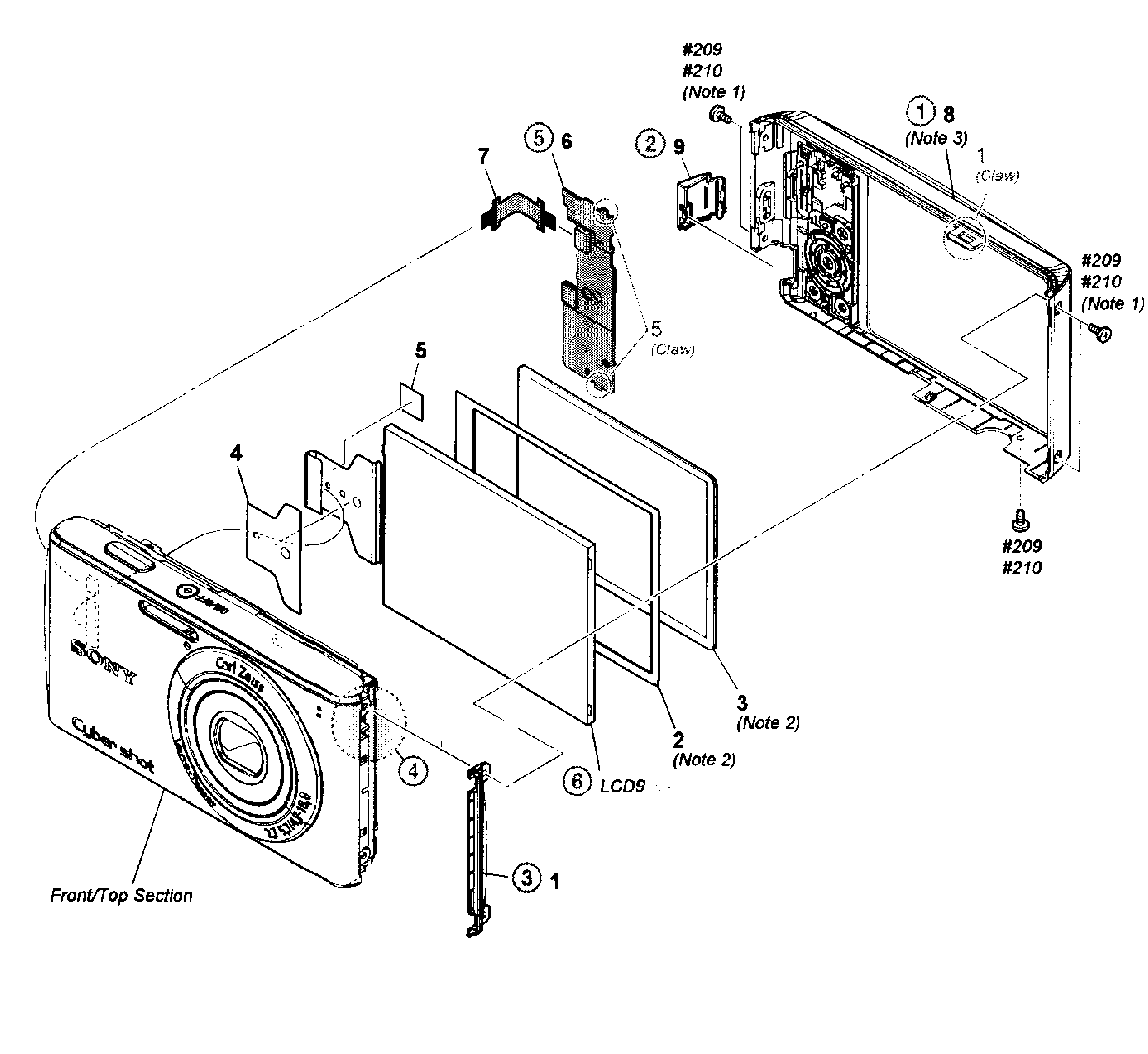 Sony DSC-W530P rear assy diagram