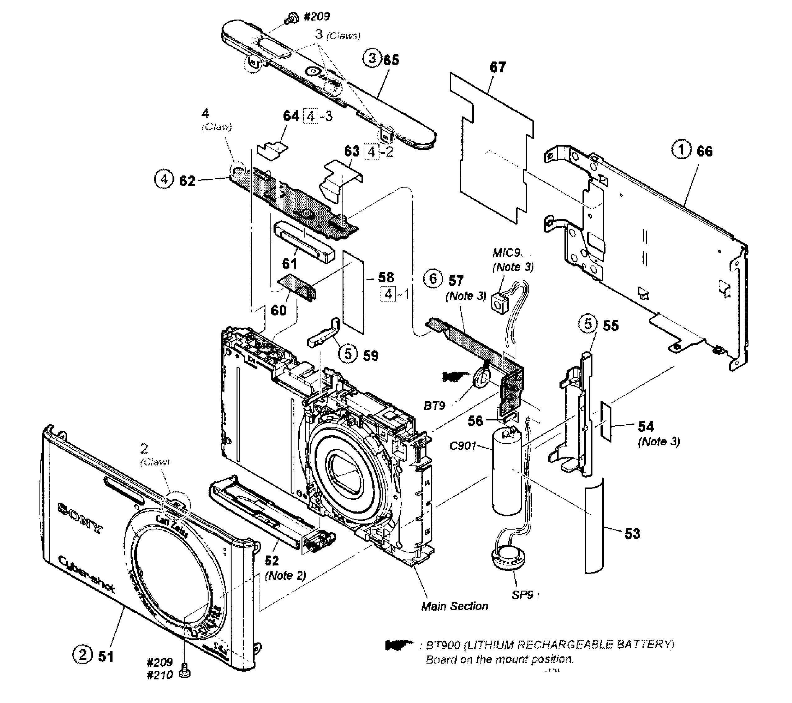 Sony DSC-W530P front assy diagram