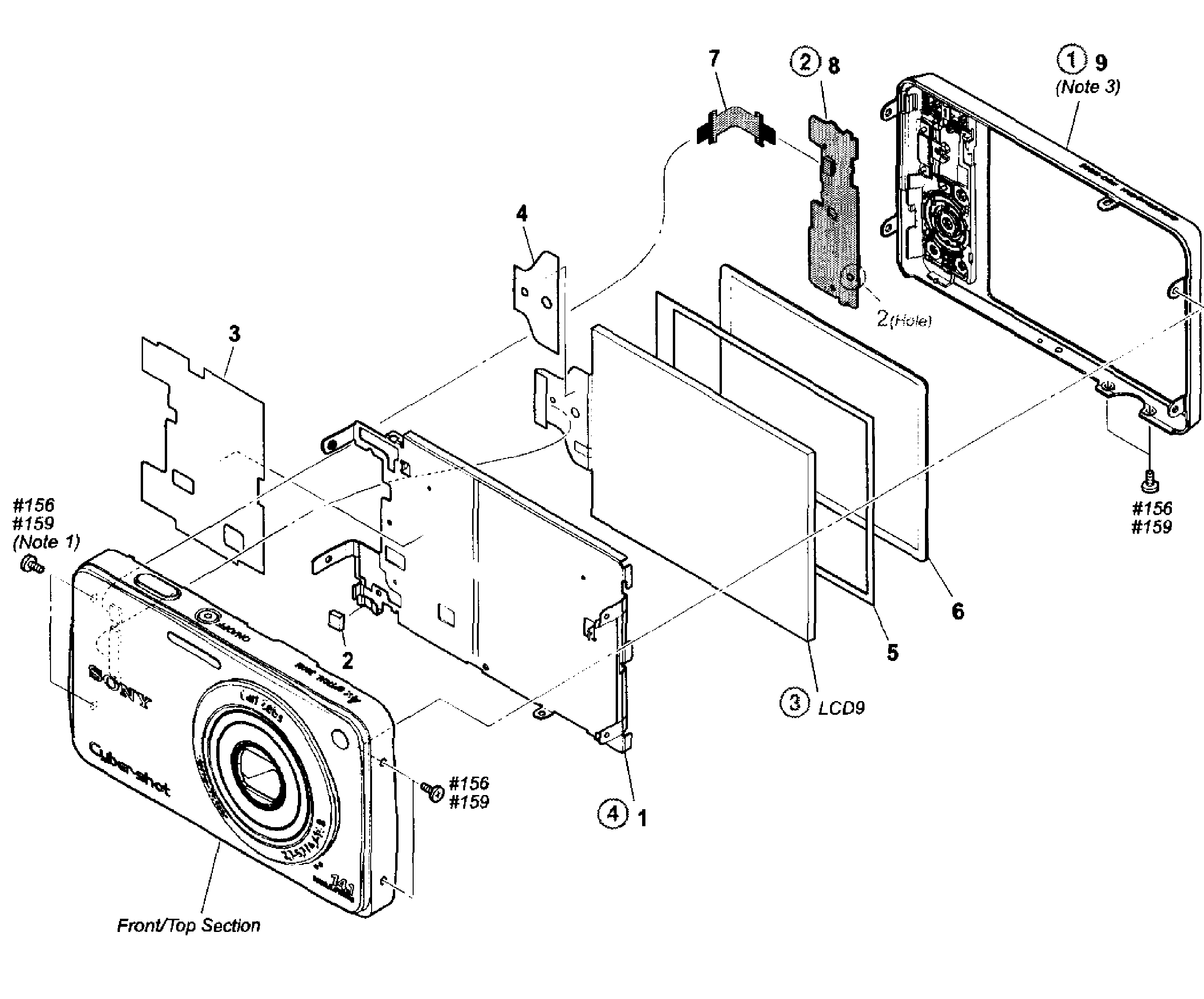 Sony DSC-W560R rear assy diagram