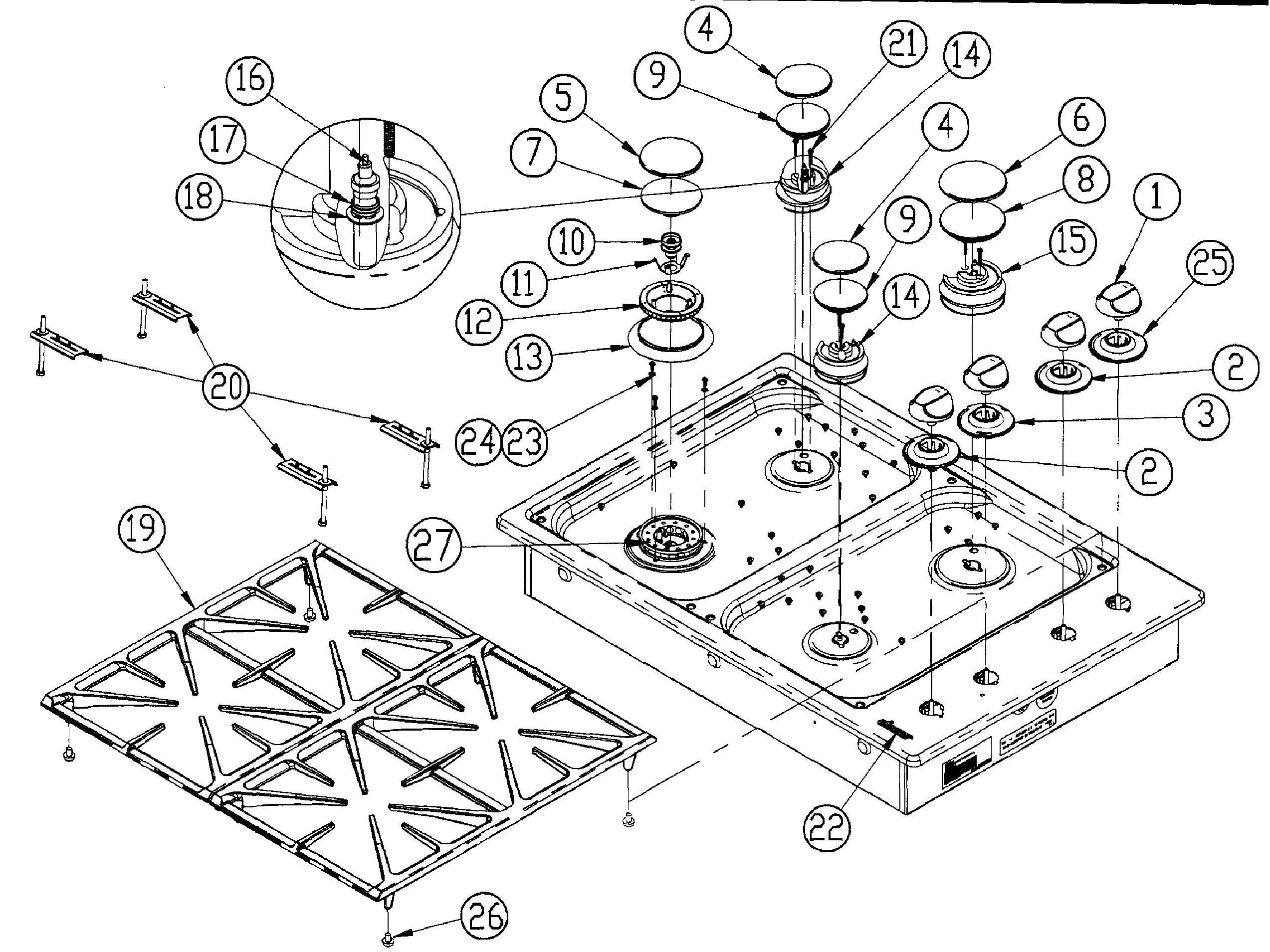 Dacor RGC304BLP top frame diagram