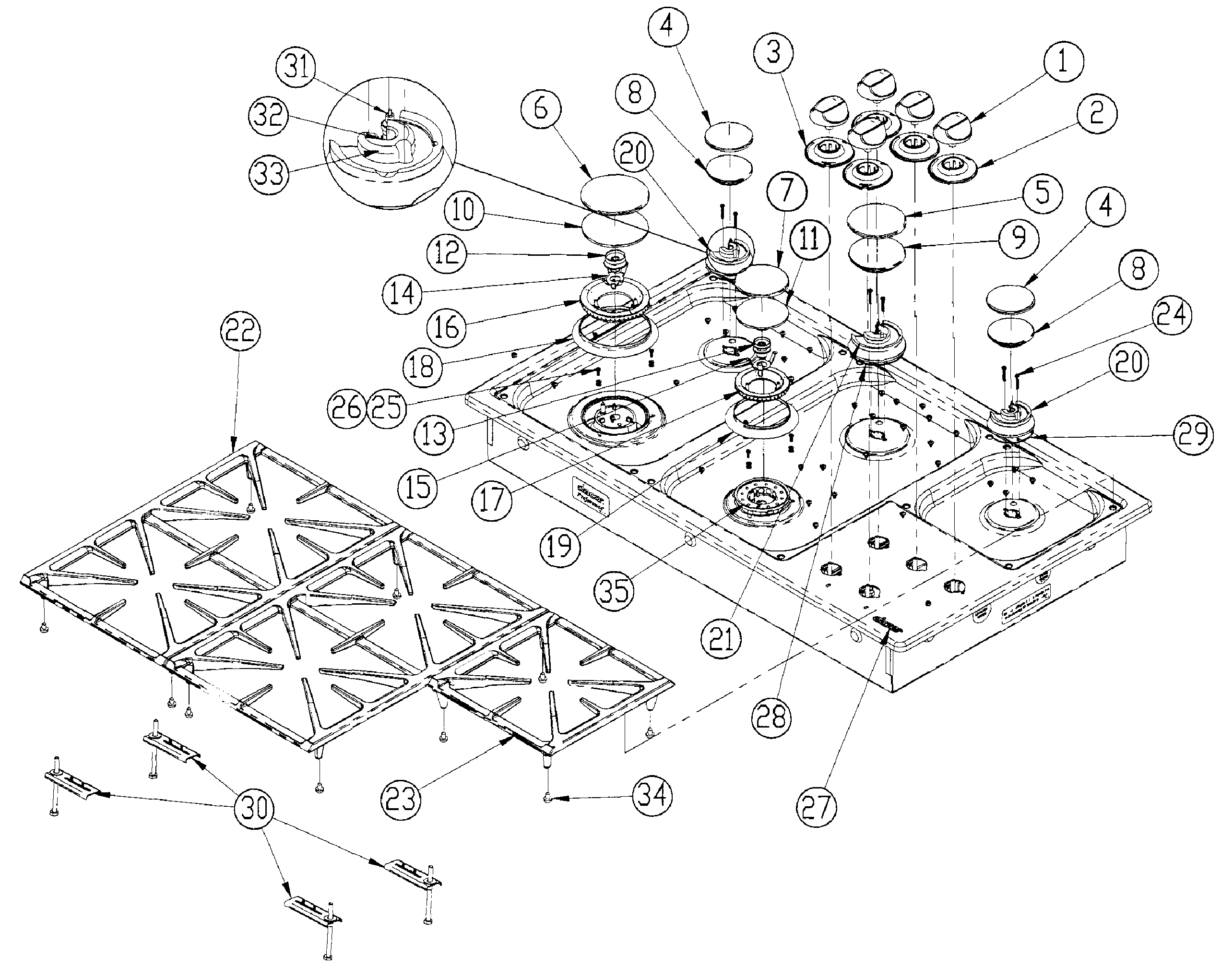 Dacor RGC365SLPH top frame diagram