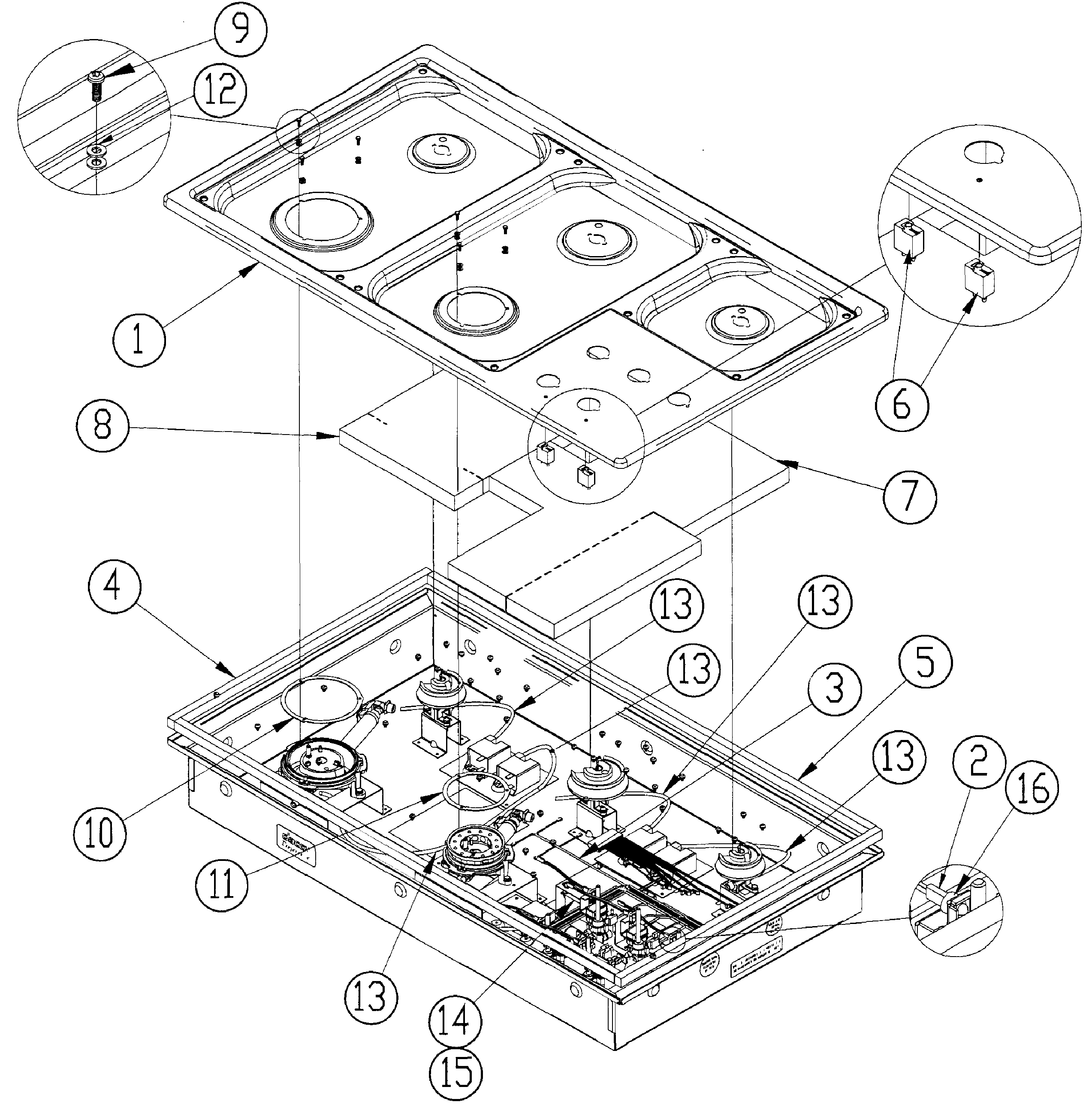 Dacor RGC365BNGH upper assy diagram