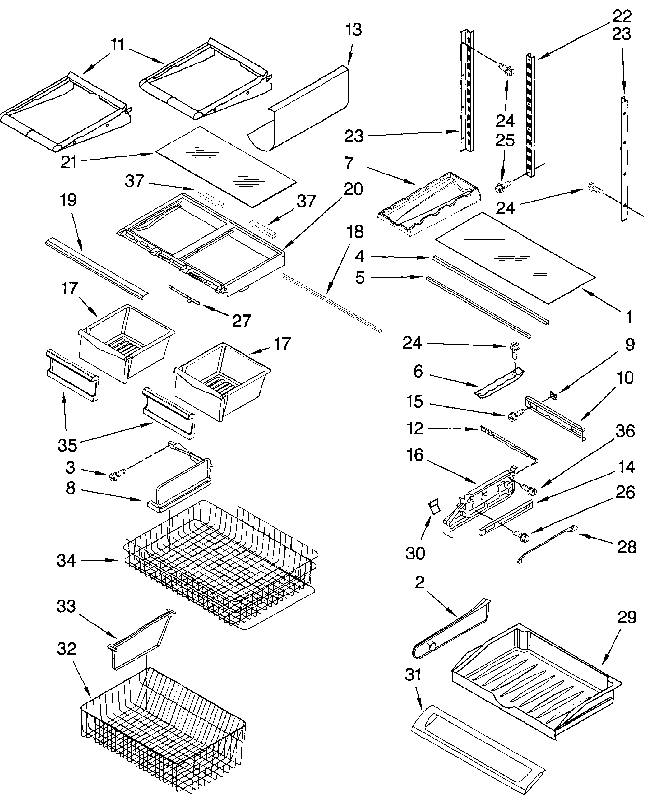 Dacor EF36BNFSS shelves diagram
