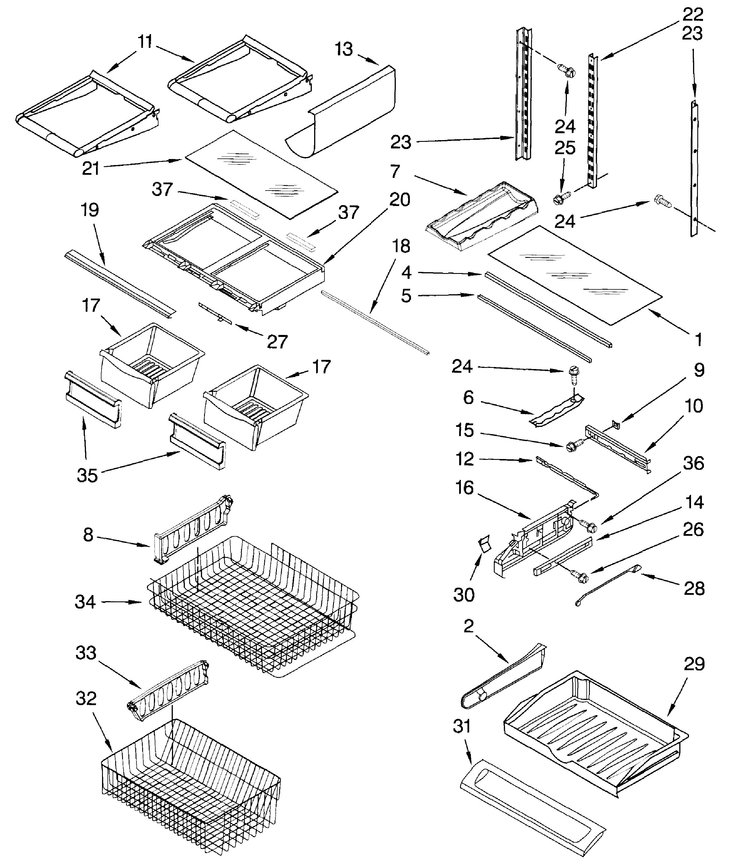 Dacor EF36BNNFSS shelves diagram
