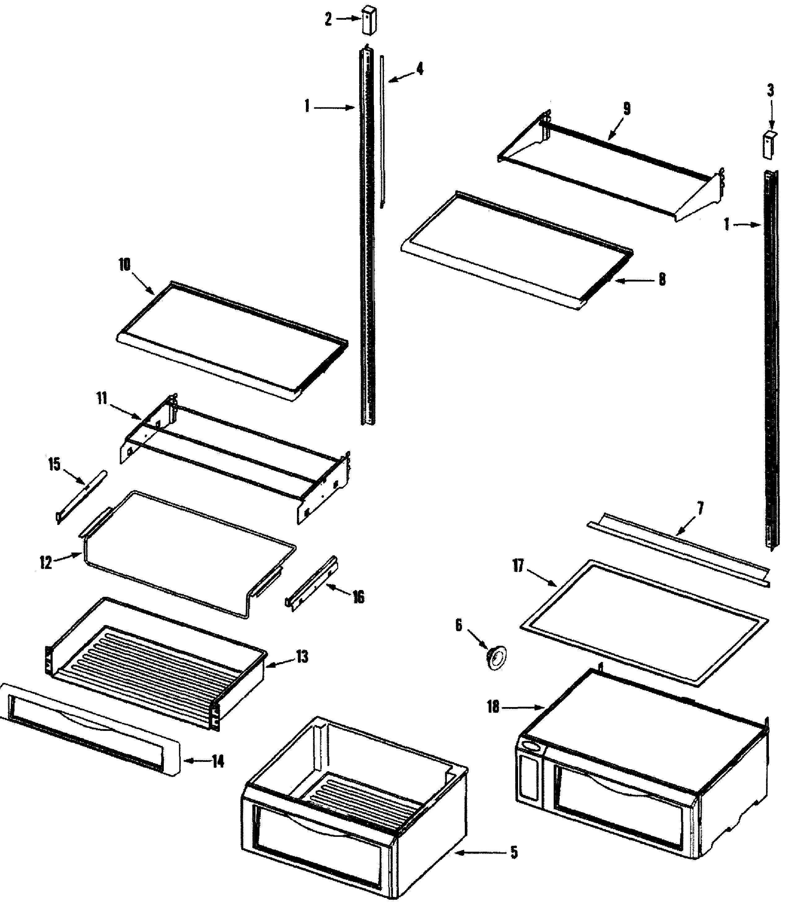 Dacor EF42BNDBSS refrig shelves diagram