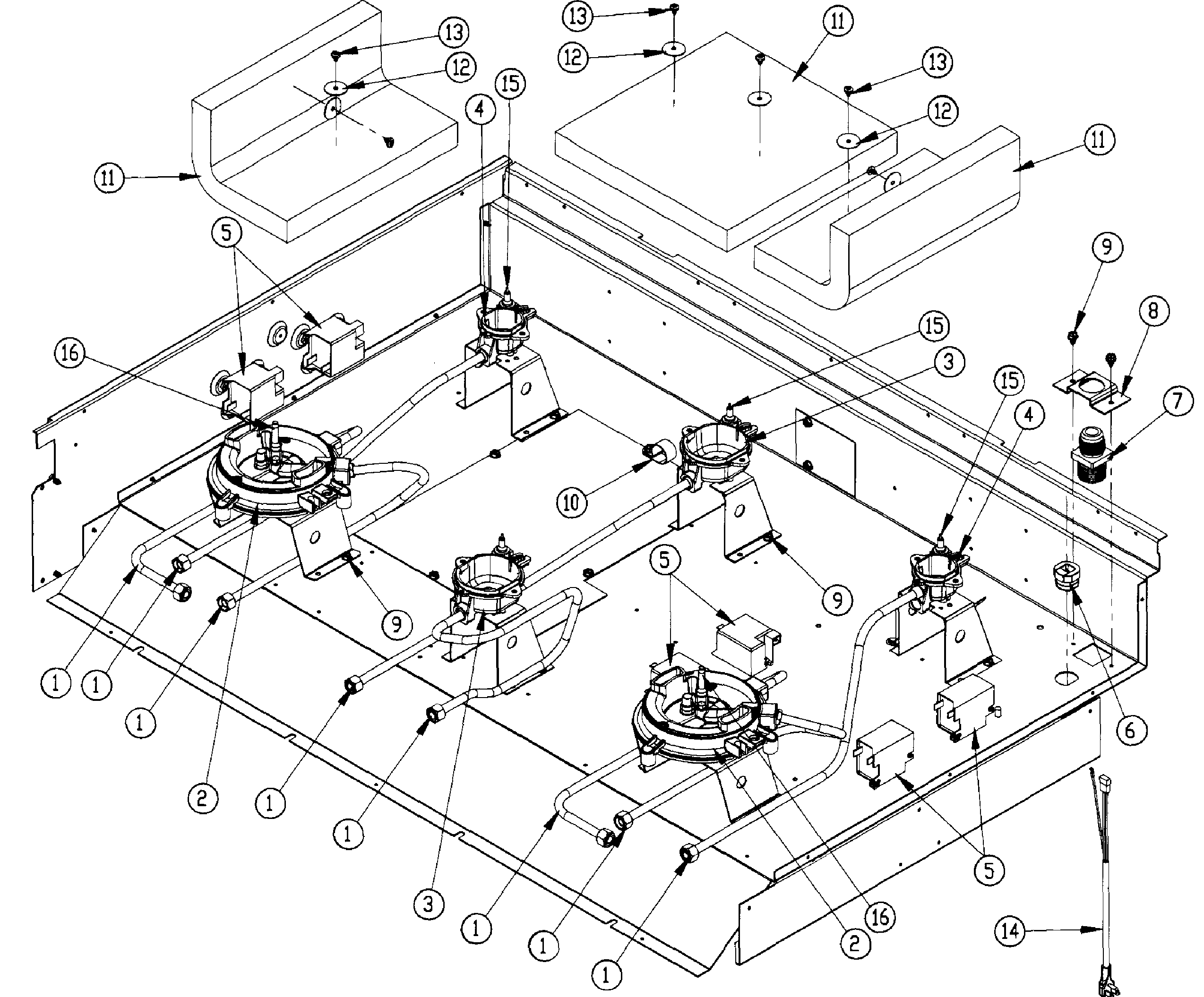 Dacor DRT366SNG sub cooktop diagram
