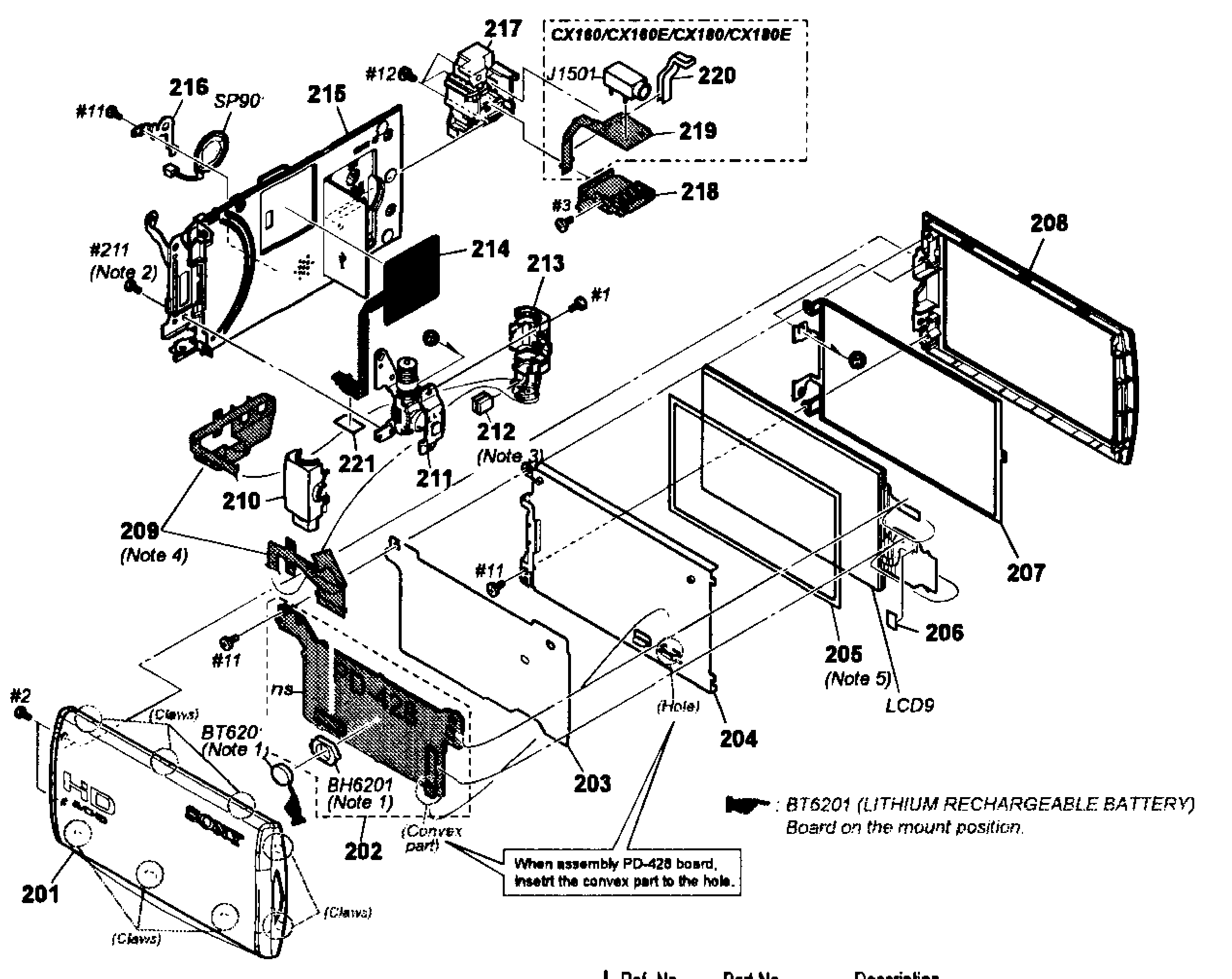 Sony HDR-CX160BB lcd assy diagram