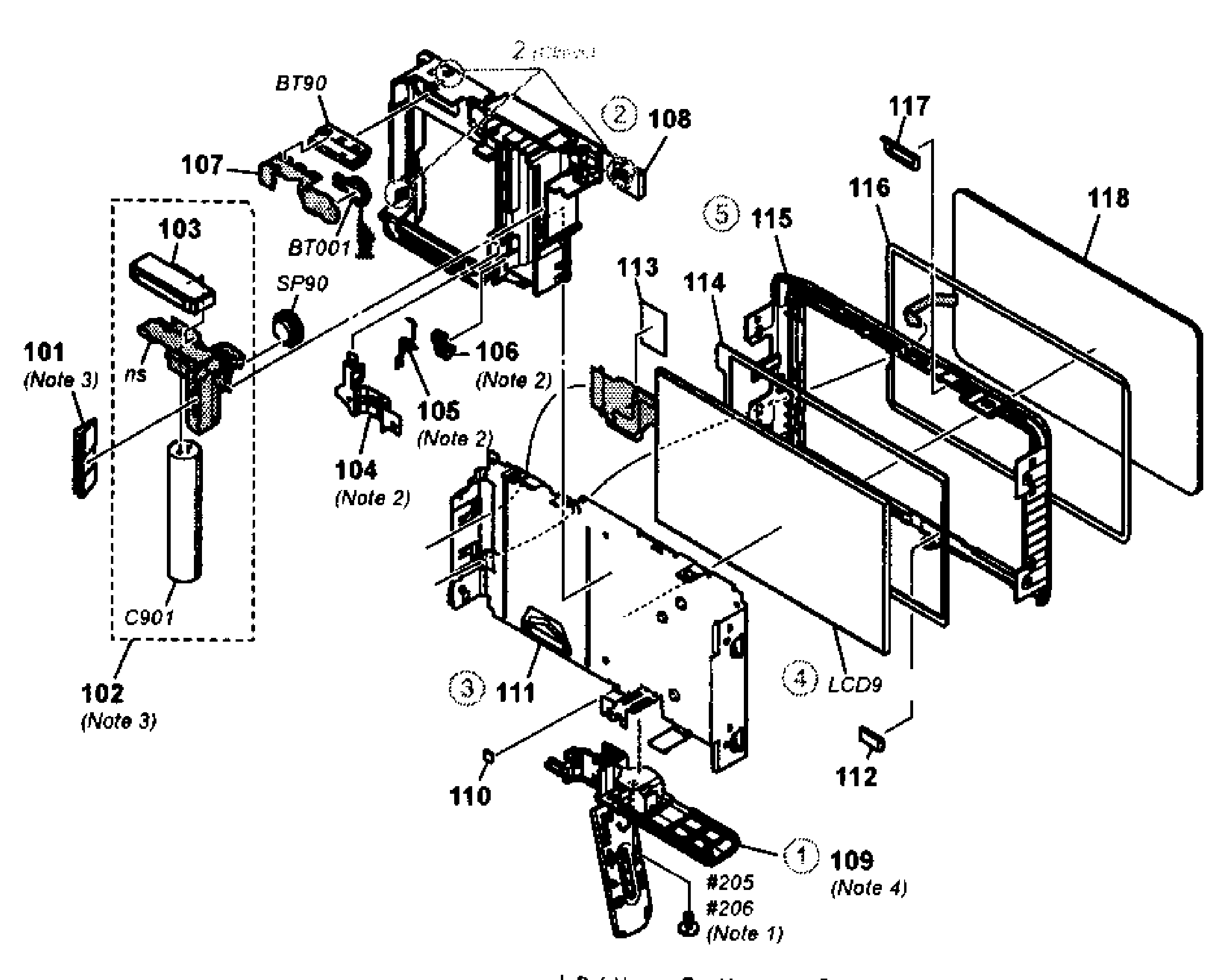 Sony DSC-T110G rear section diagram