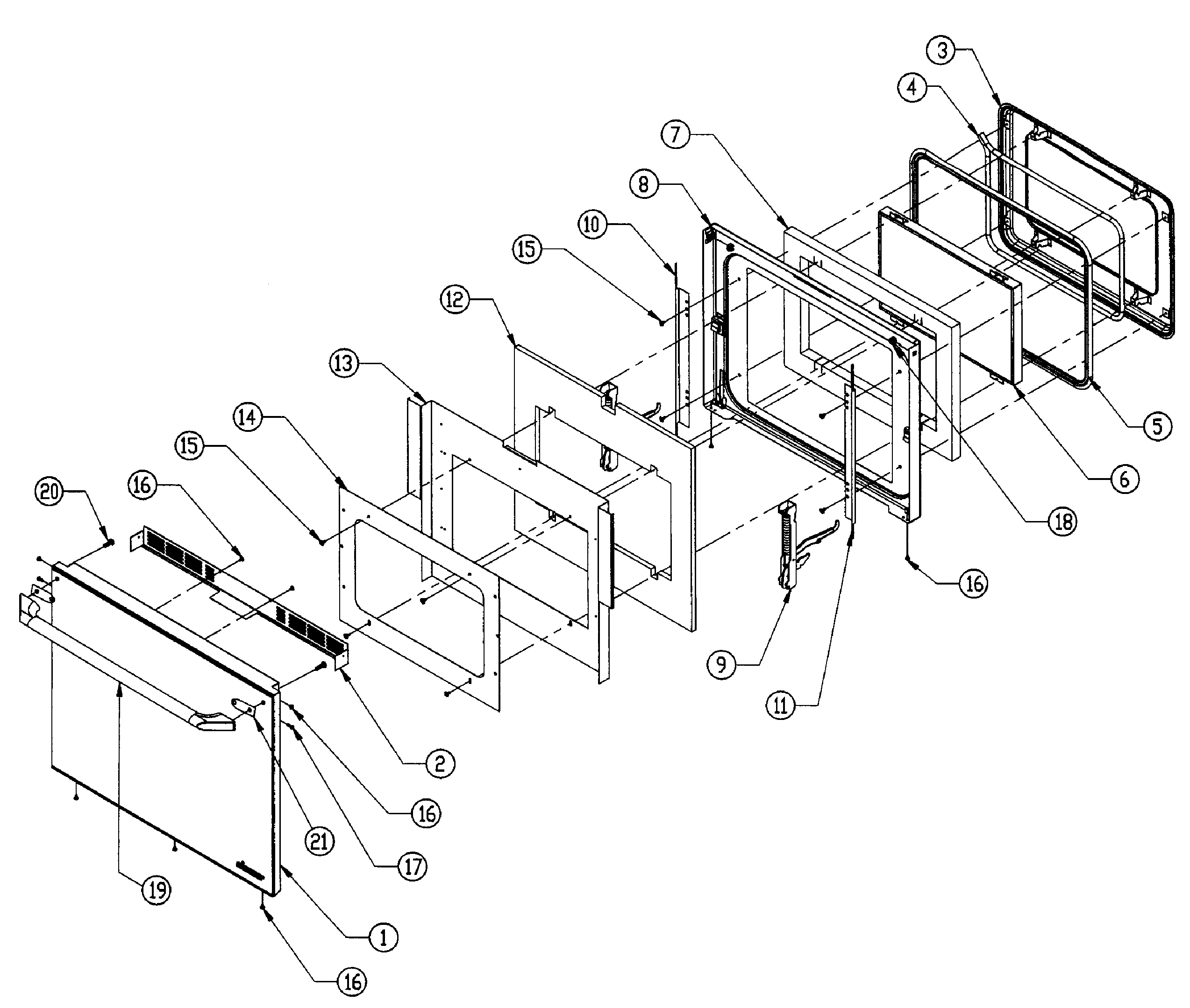 Dacor EORS227B door assy diagram
