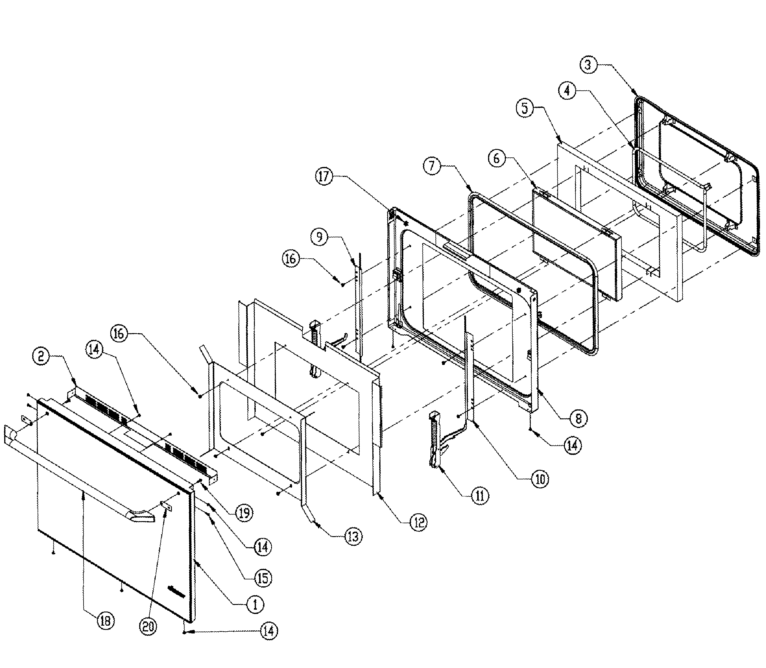 Dacor EORD230B door assy diagram