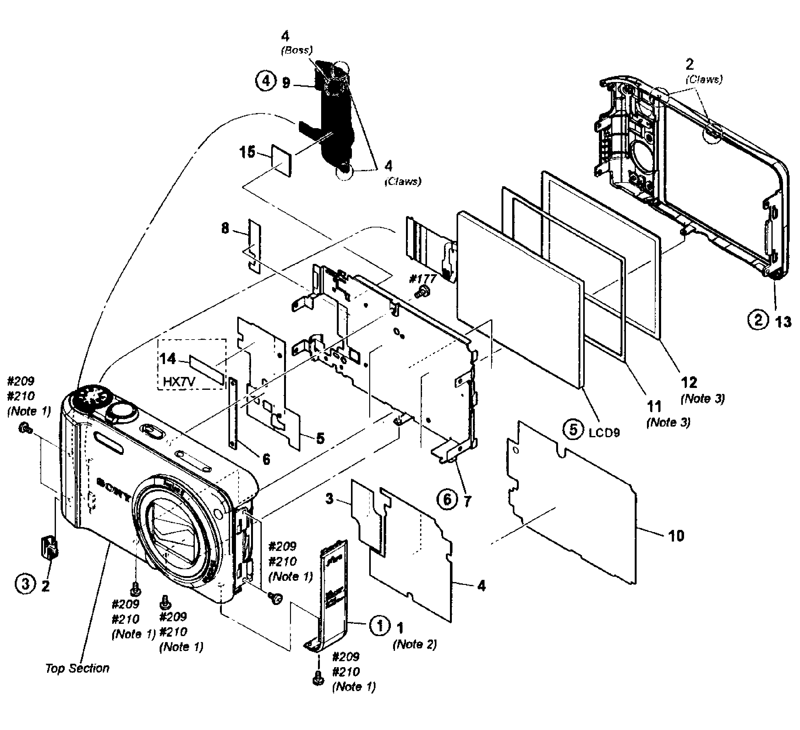 Sony DSC-HX7VR rear assy diagram