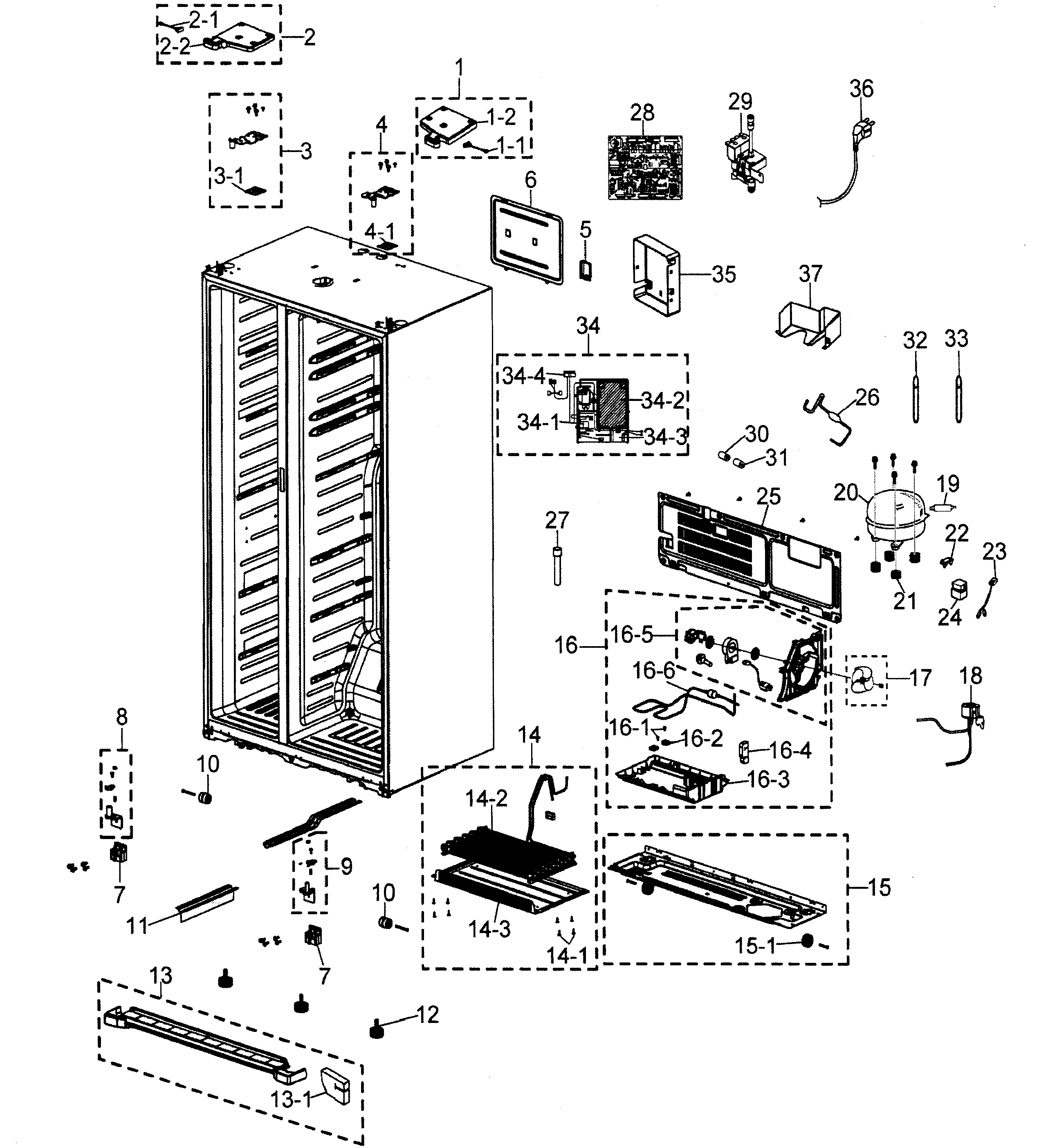 Samsung RSG257AABP/XAA cabinet diagram