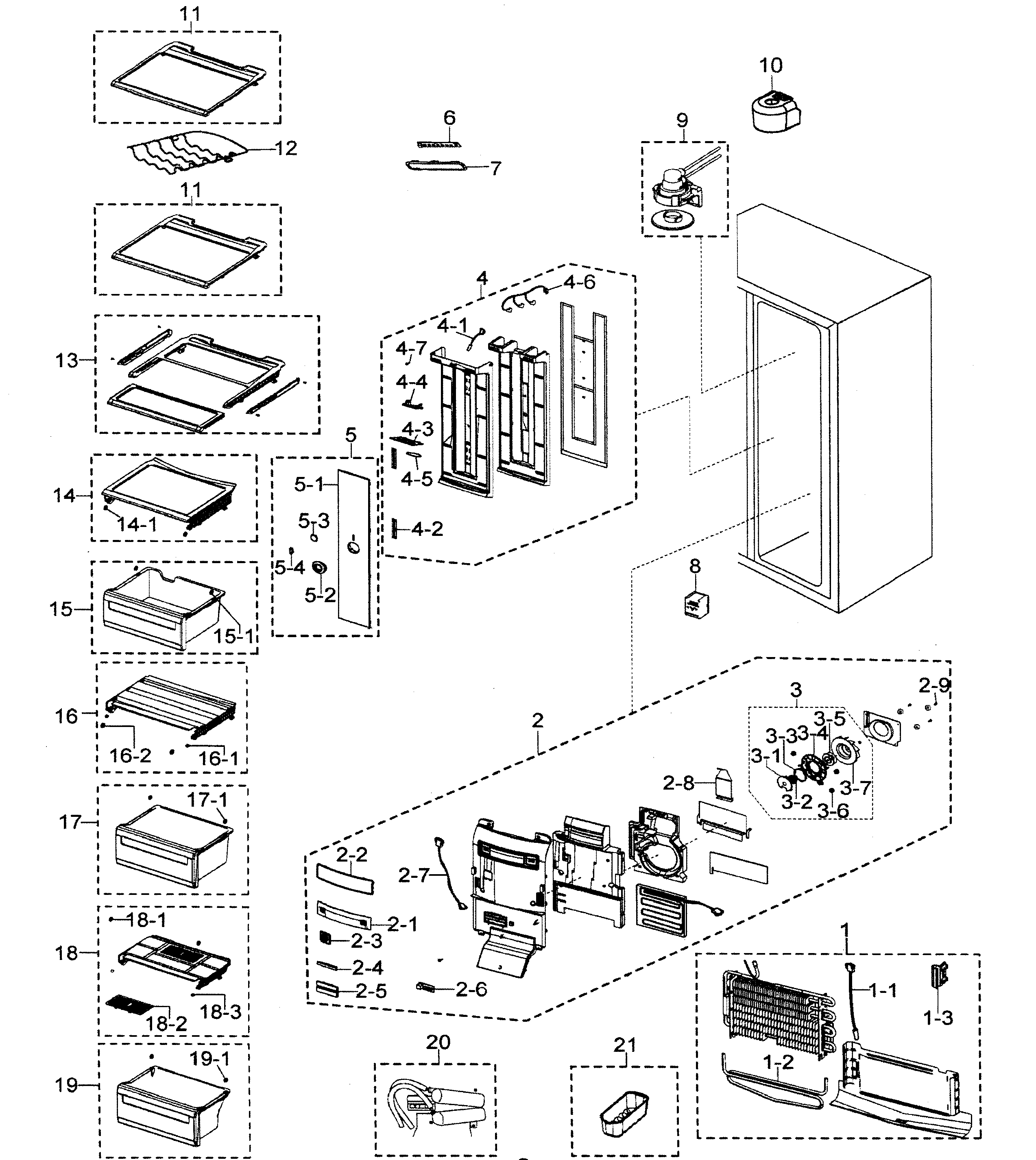 Samsung RSG257AAWP/XAA refrigerator diagram