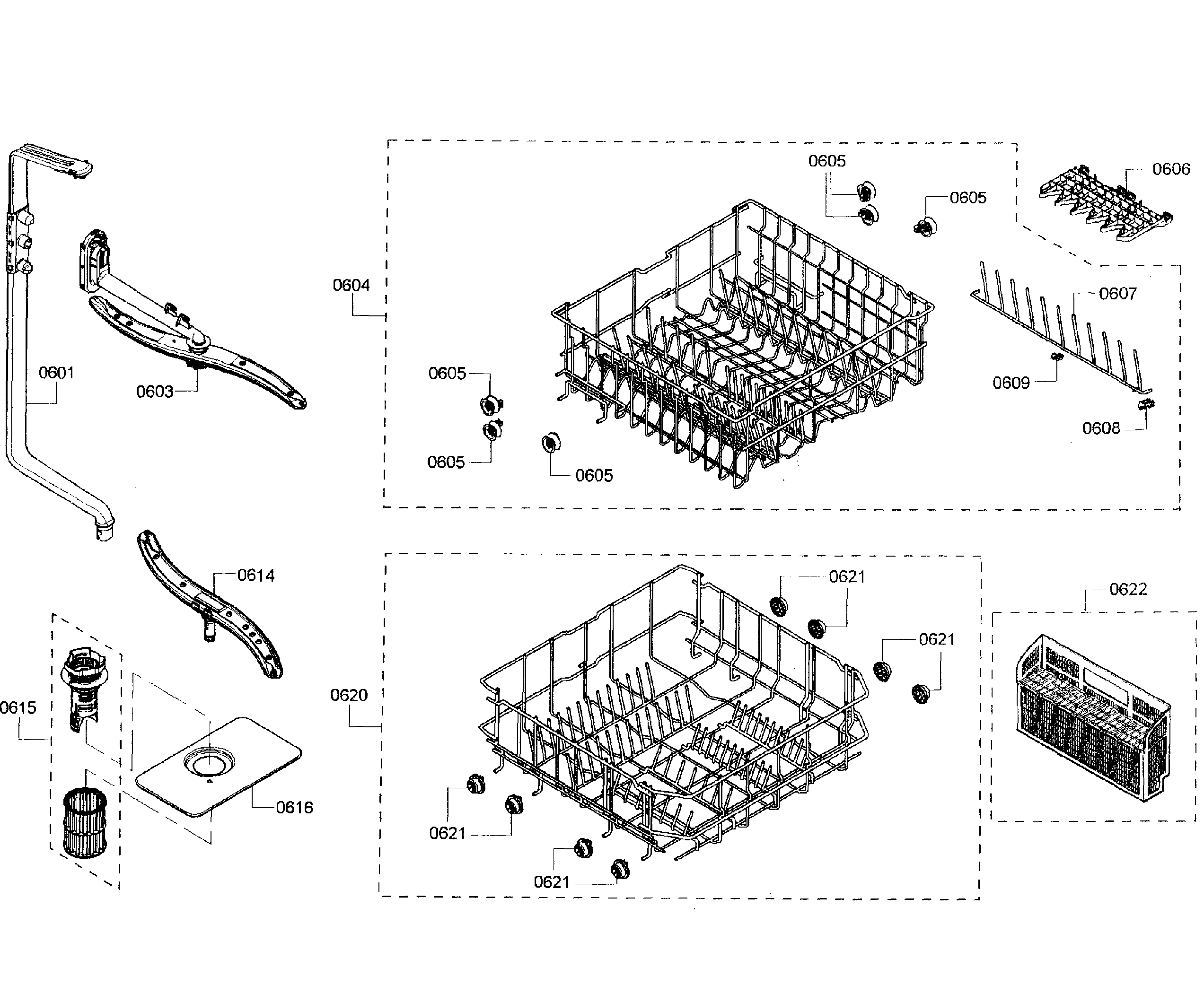 Bosch SHE3AR52UC/07 baskets assy diagram