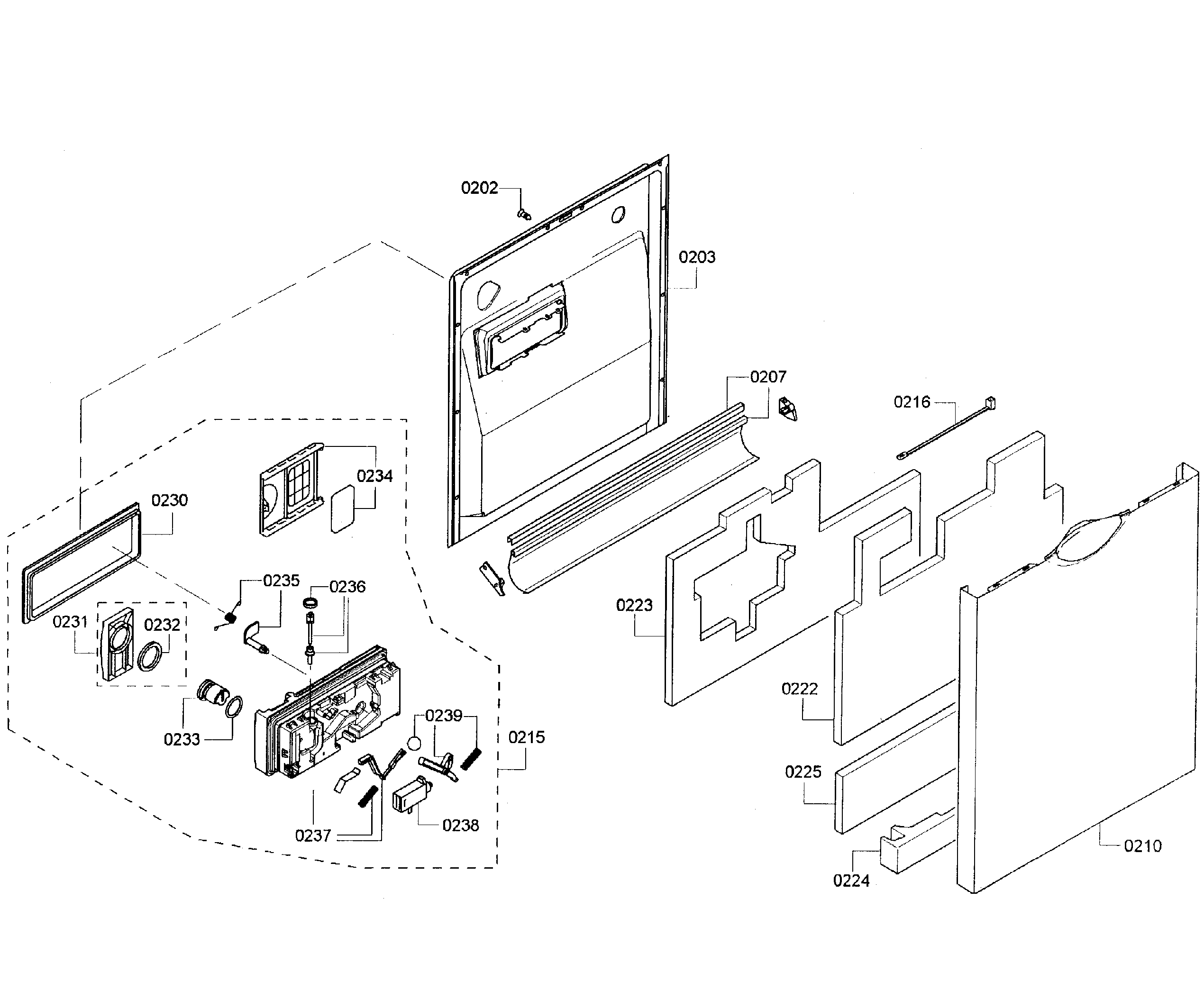 Bosch SHE43R52UC/64 door assy diagram