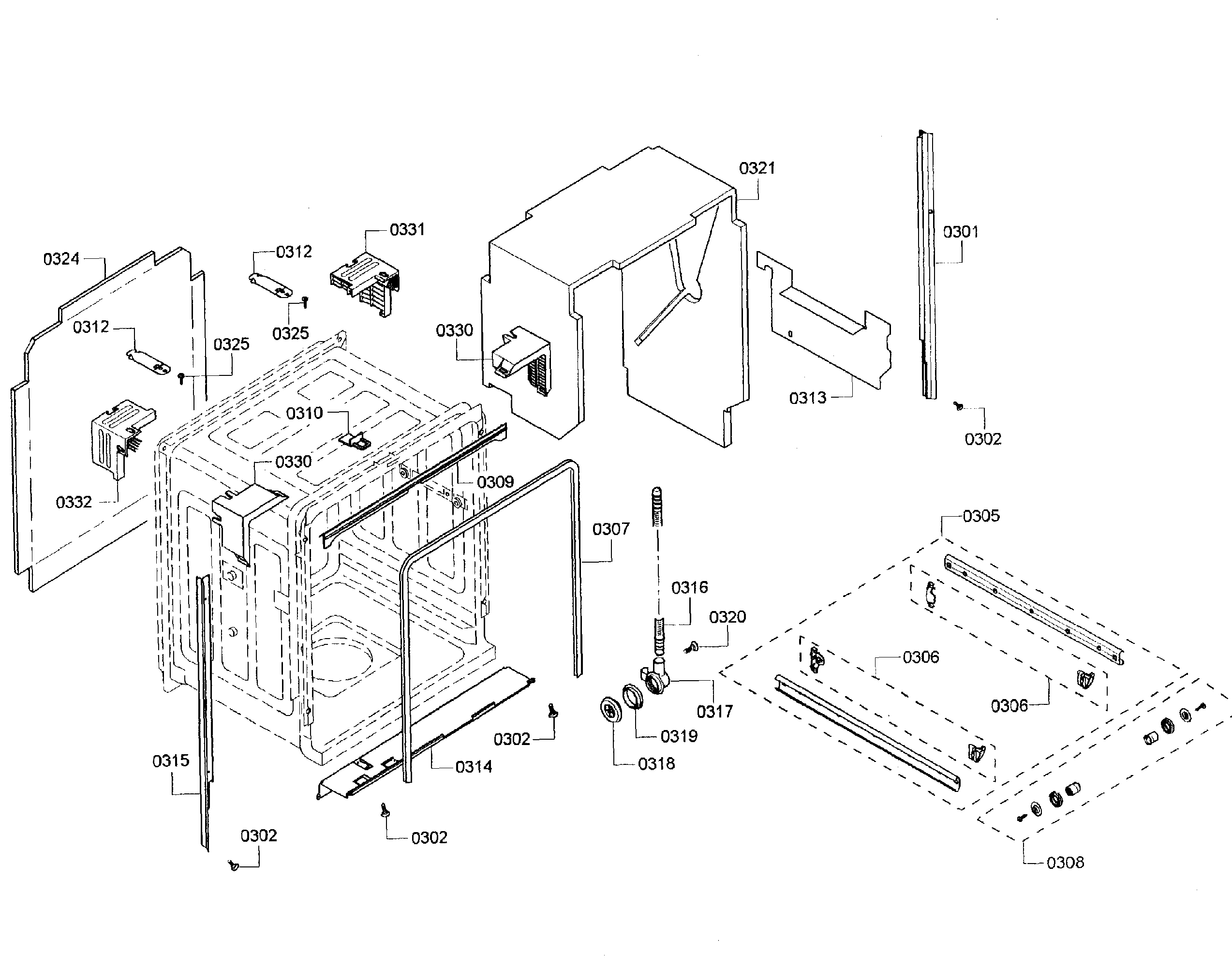 Bosch SHE43R52UC/64 cabinet diagram
