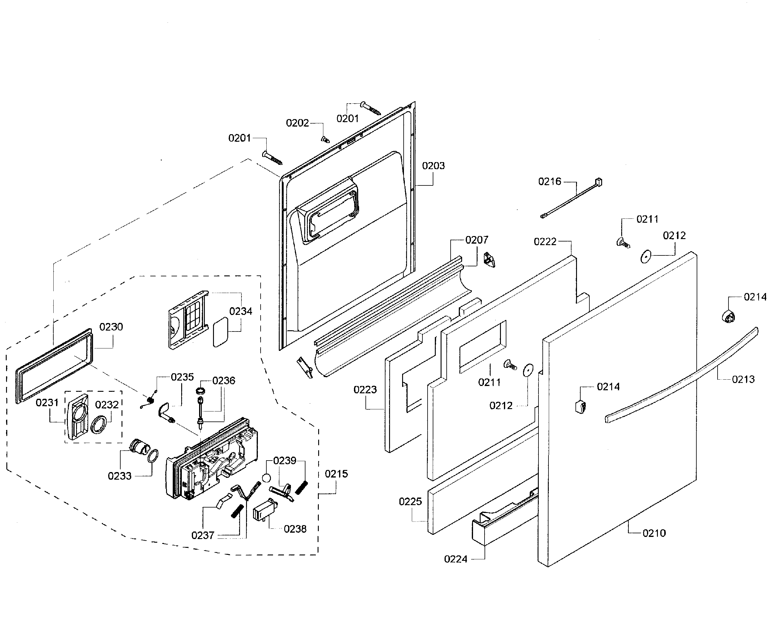 Bosch SHX55R55UC/64 door assy diagram