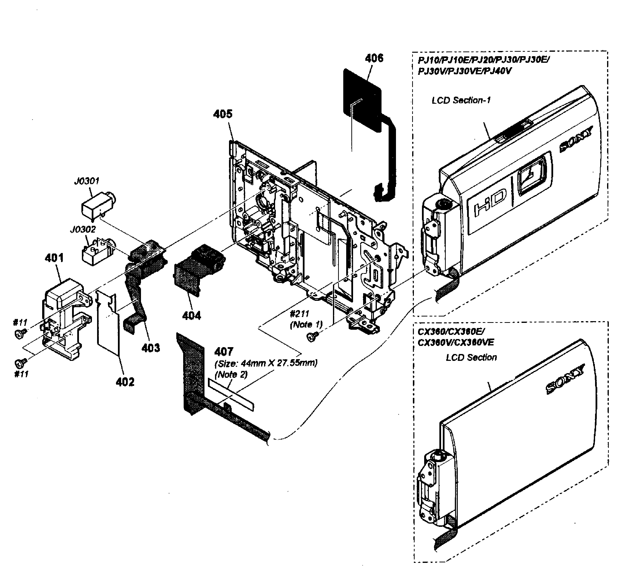 Sony HDR-CX360V right assy diagram