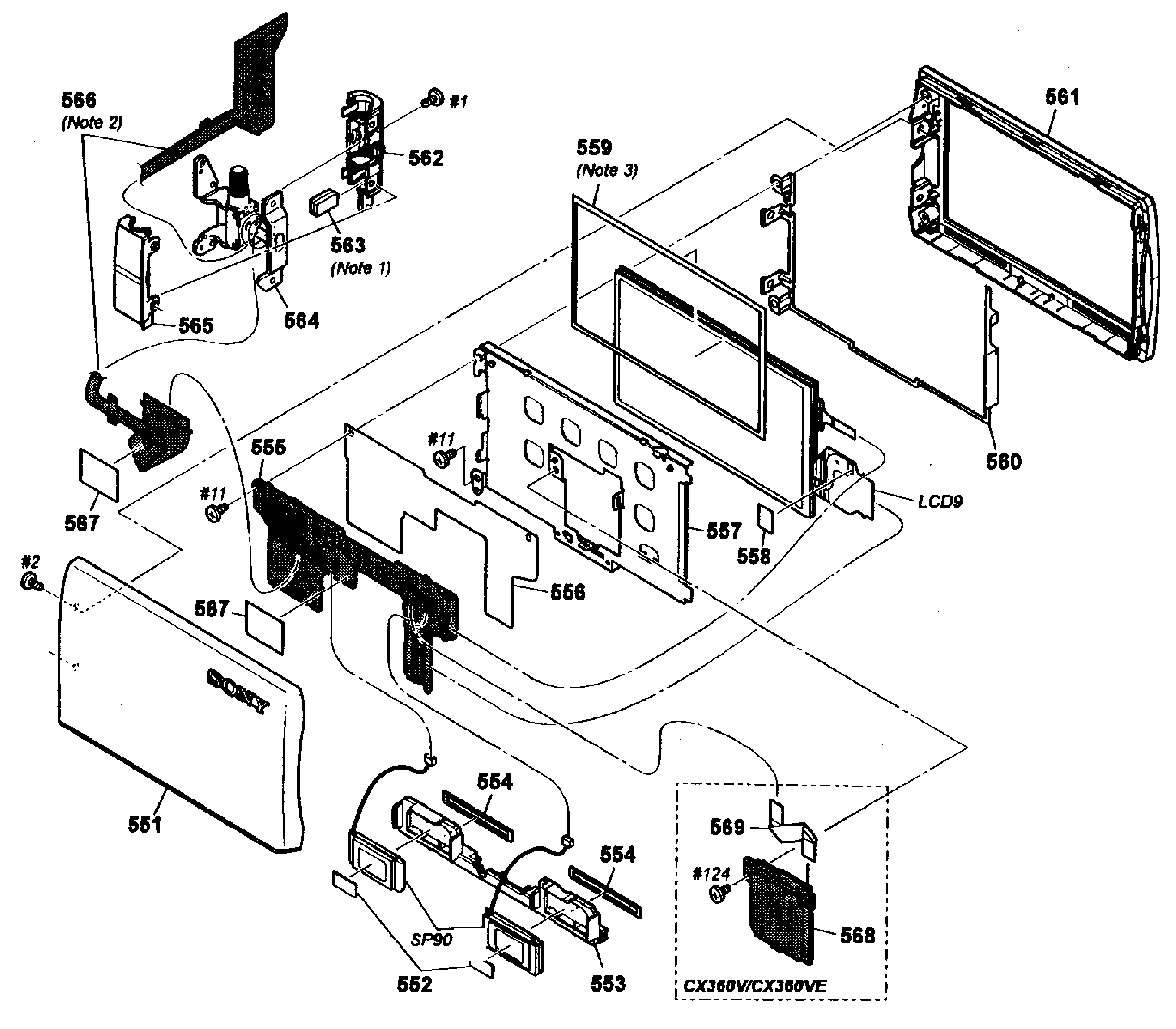 Sony HDR-CX360V lcd assy diagram