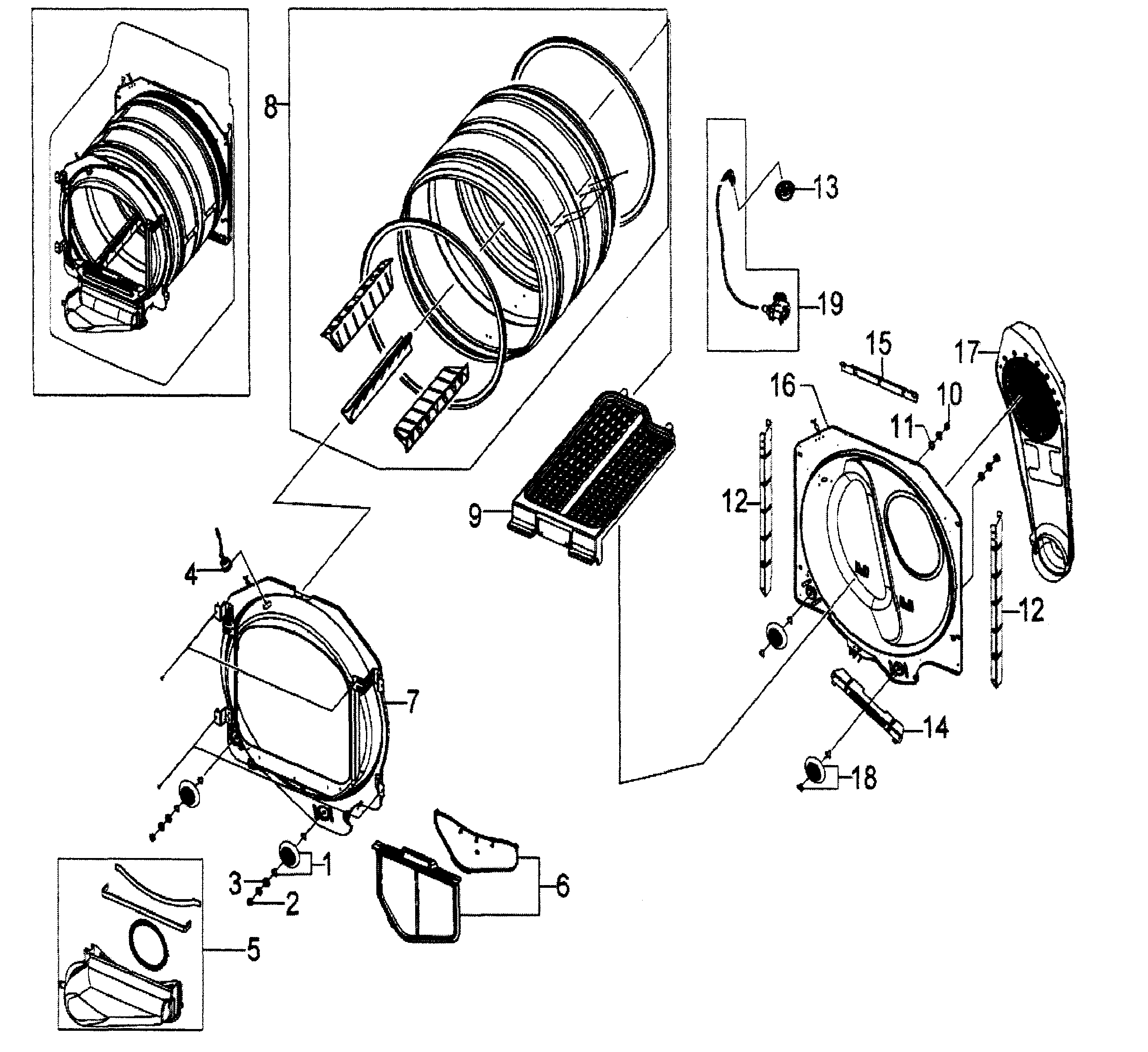 Samsung DV5451AEW/XAA-01 drum assy diagram