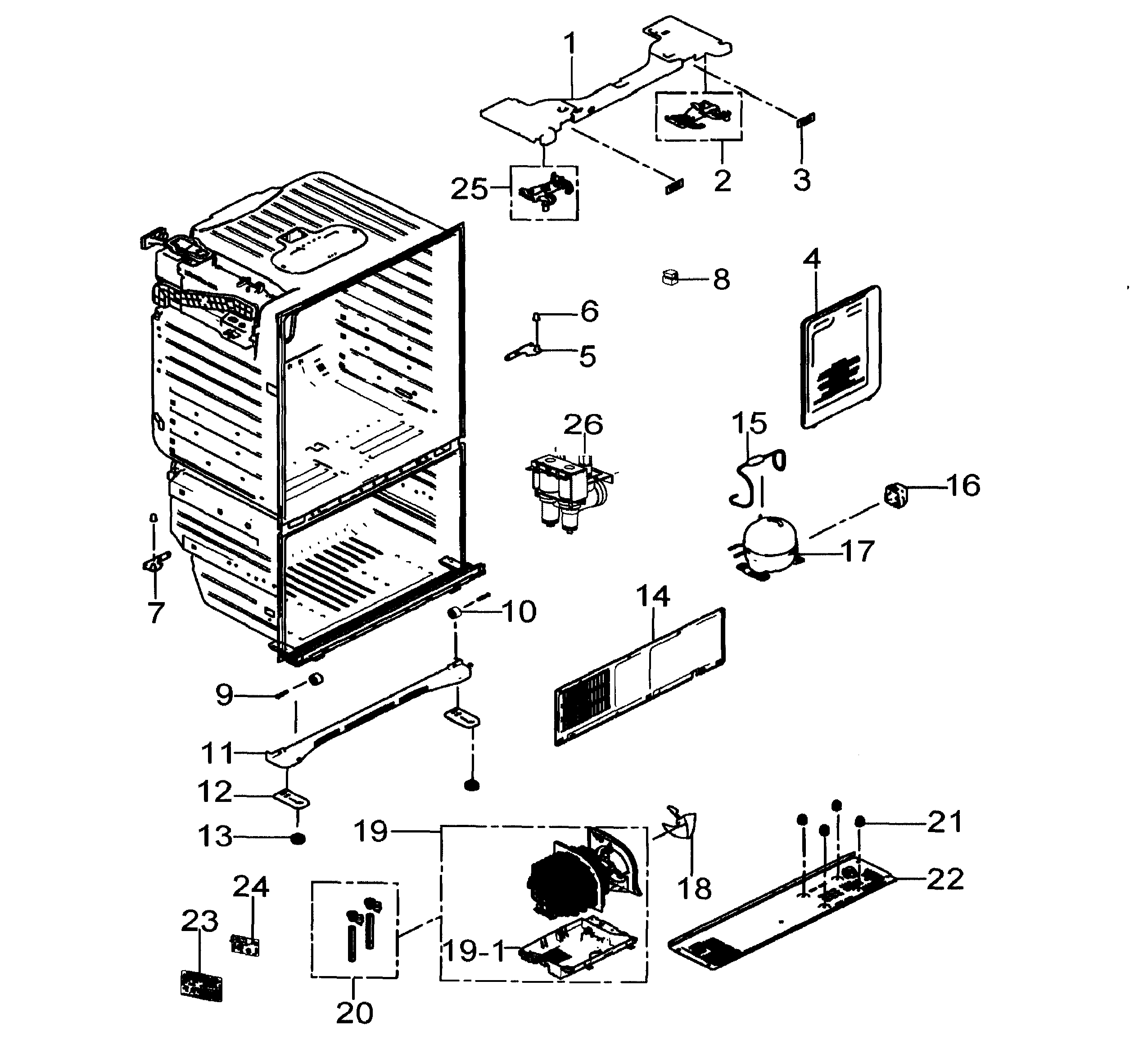 Samsung RFG29PHDRS/XAA cabinet diagram