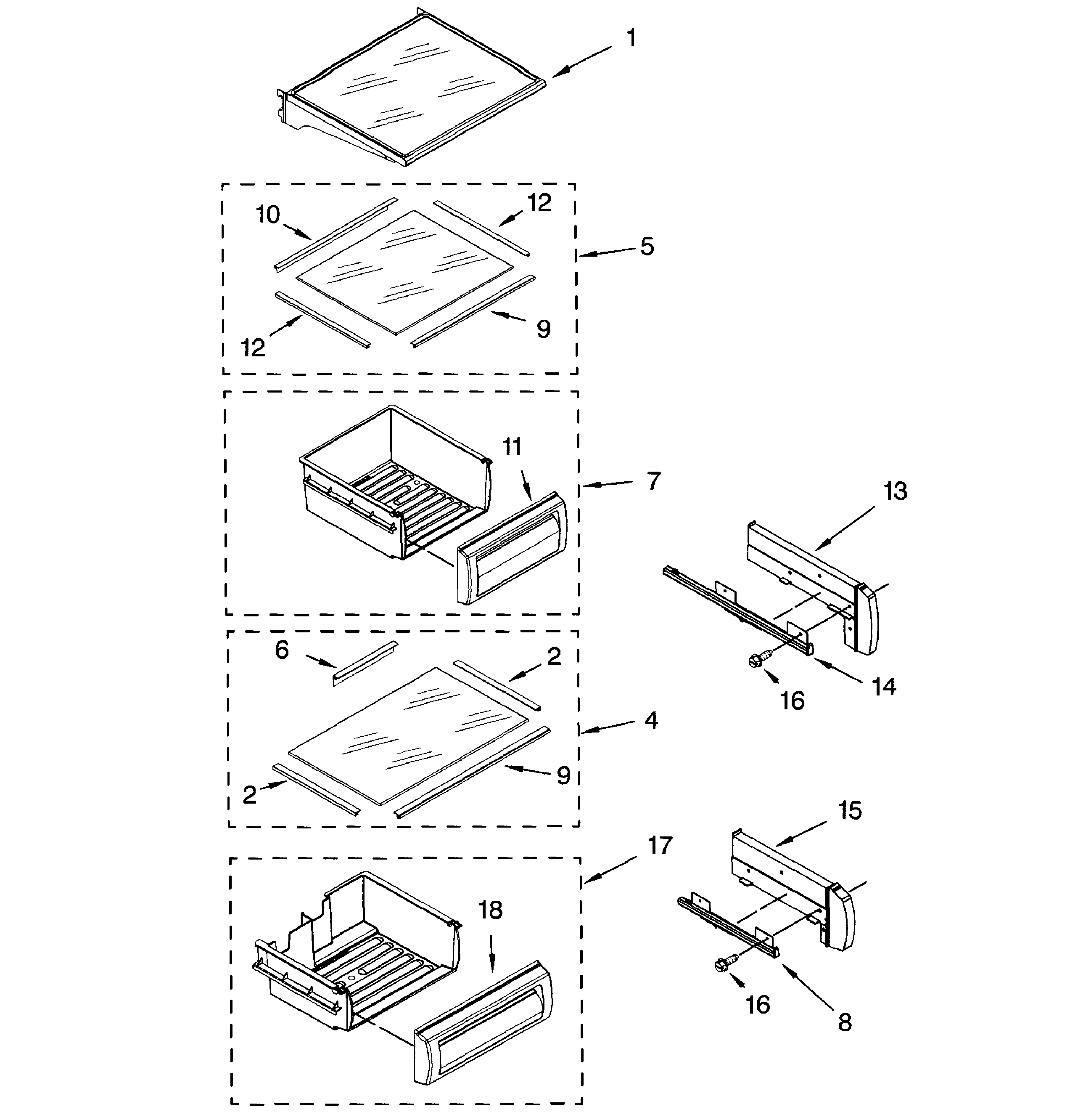 Dacor EF42NBSS refrig shelfs diagram