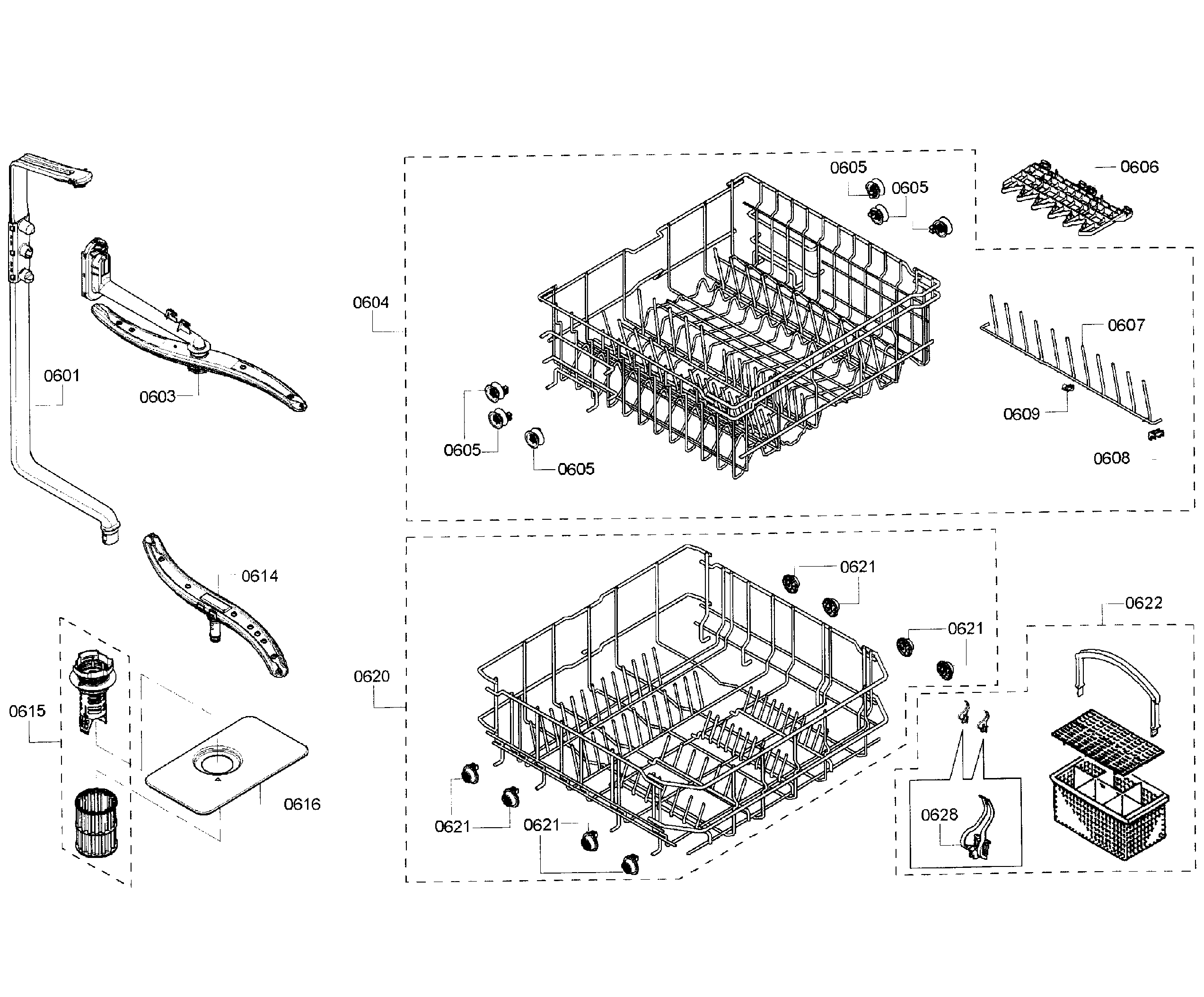 Kenmore Elite 63013902011 baskets diagram