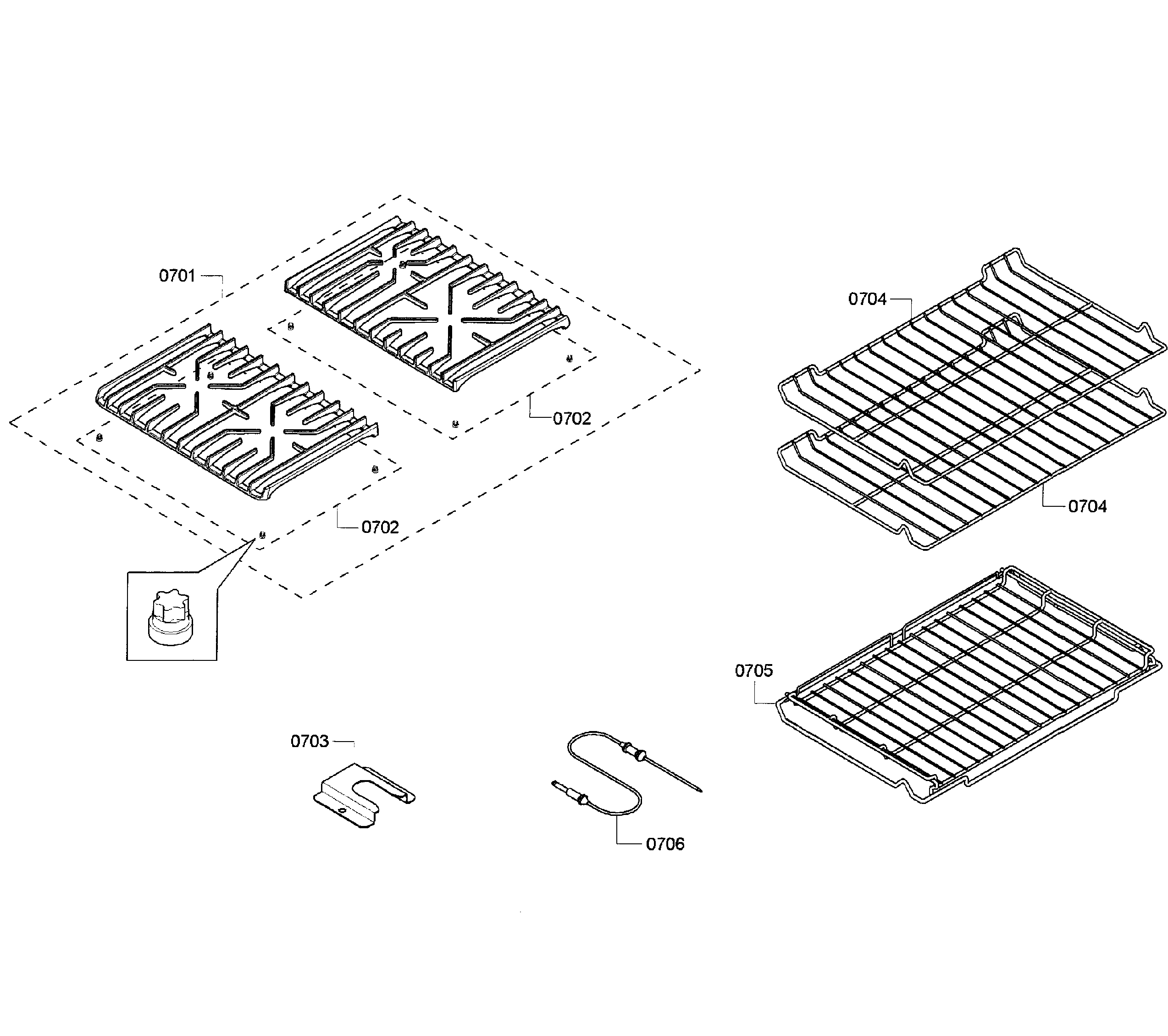 Bosch HGS7282UC/08 grates/shelfs diagram