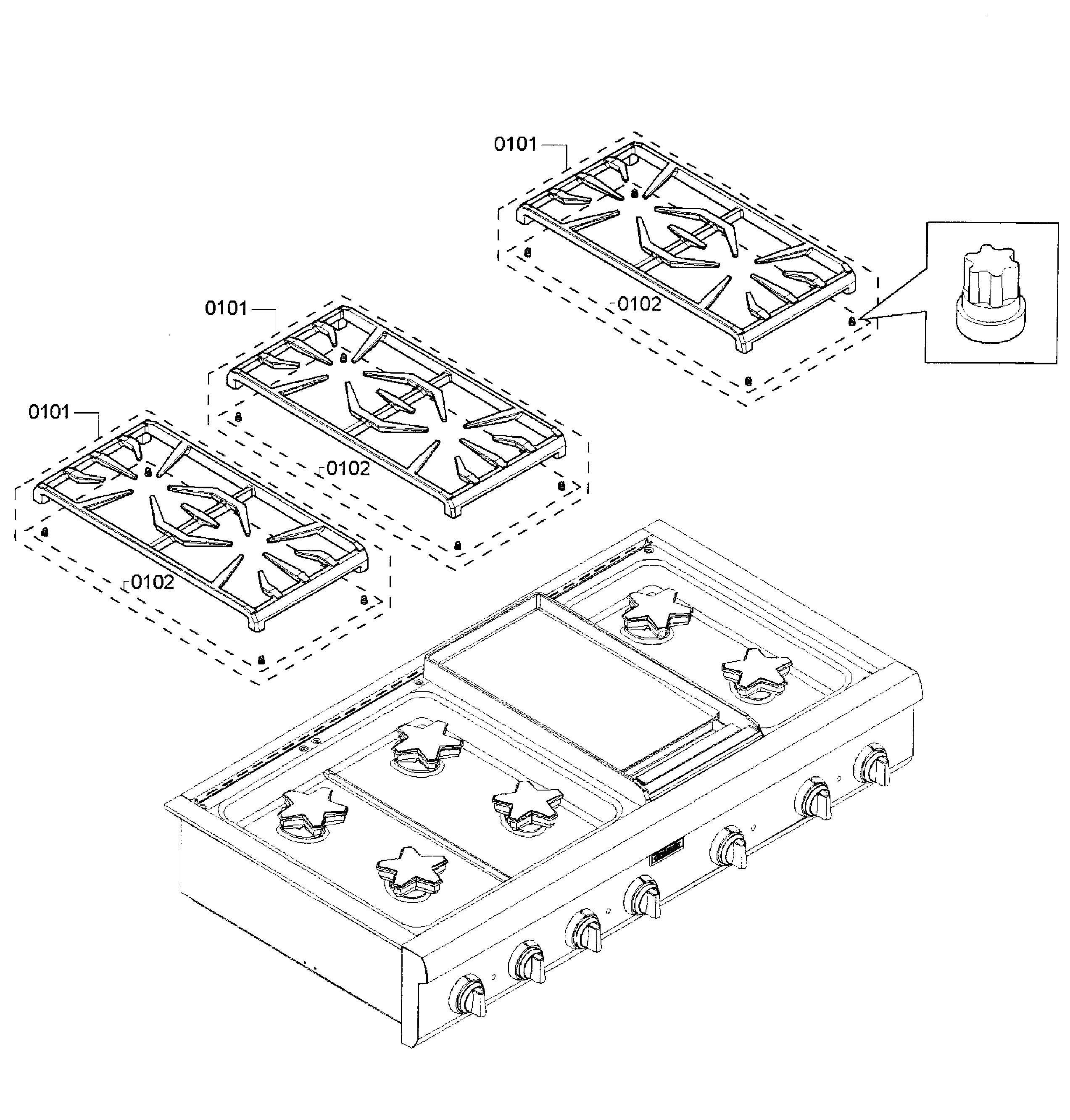 Thermador PCG486GD/04 grates diagram