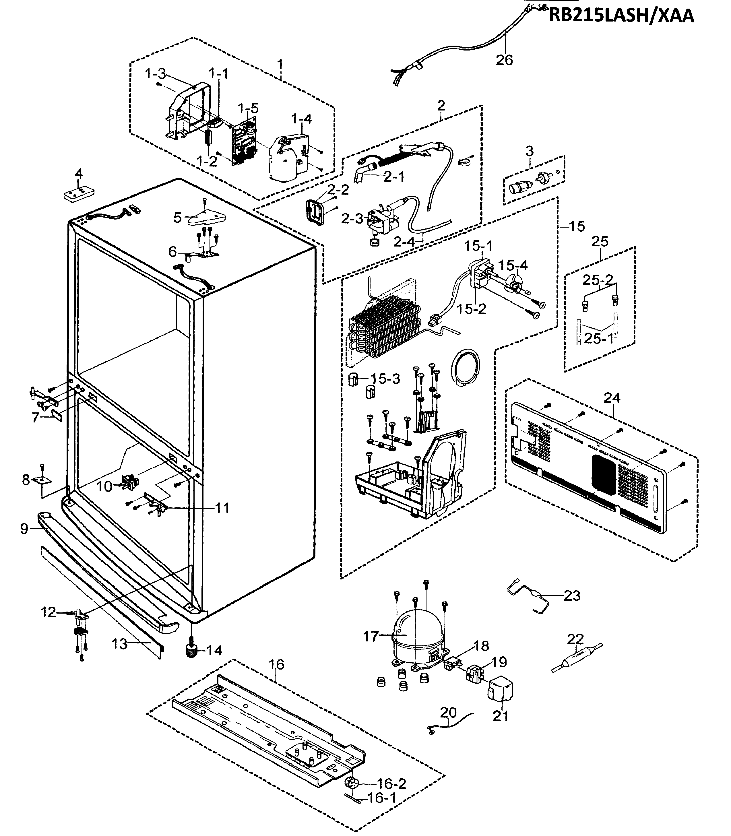 Samsung RB215LASH/XAA-00 compressor diagram