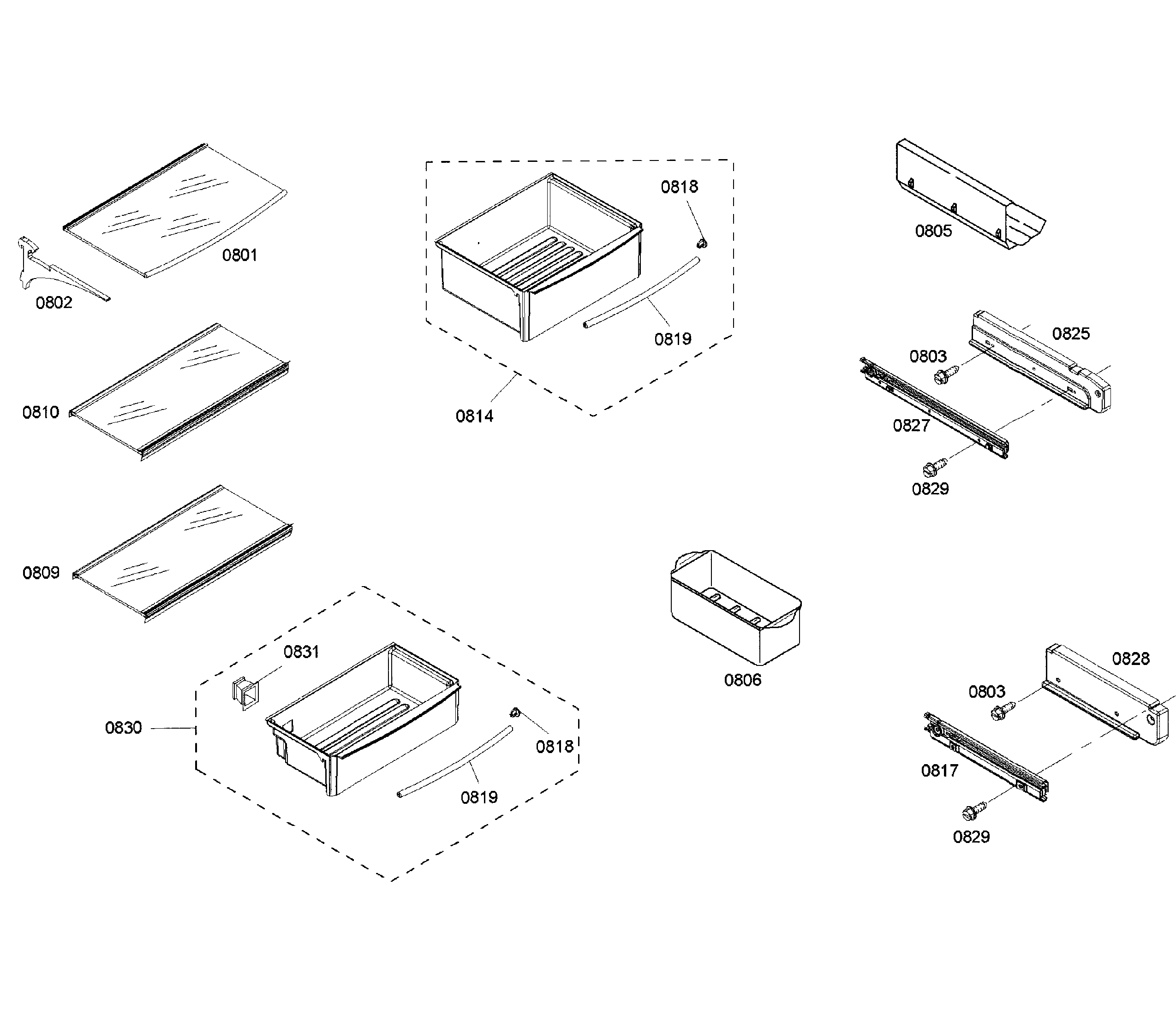 Thermador KBUDT4255E/04 shelfs 1 diagram