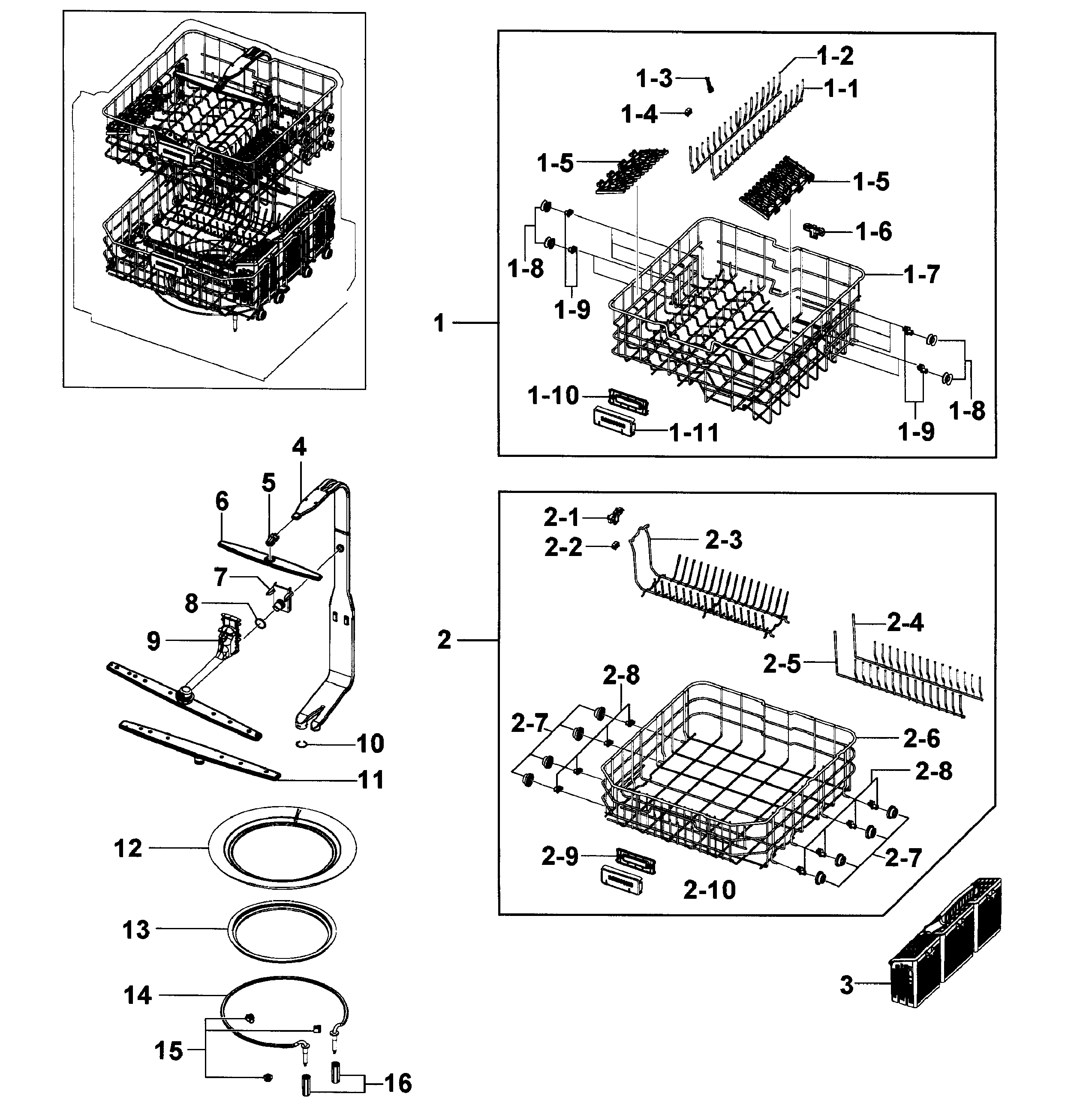 Samsung DMR57LFB/XAA-00 baskets diagram