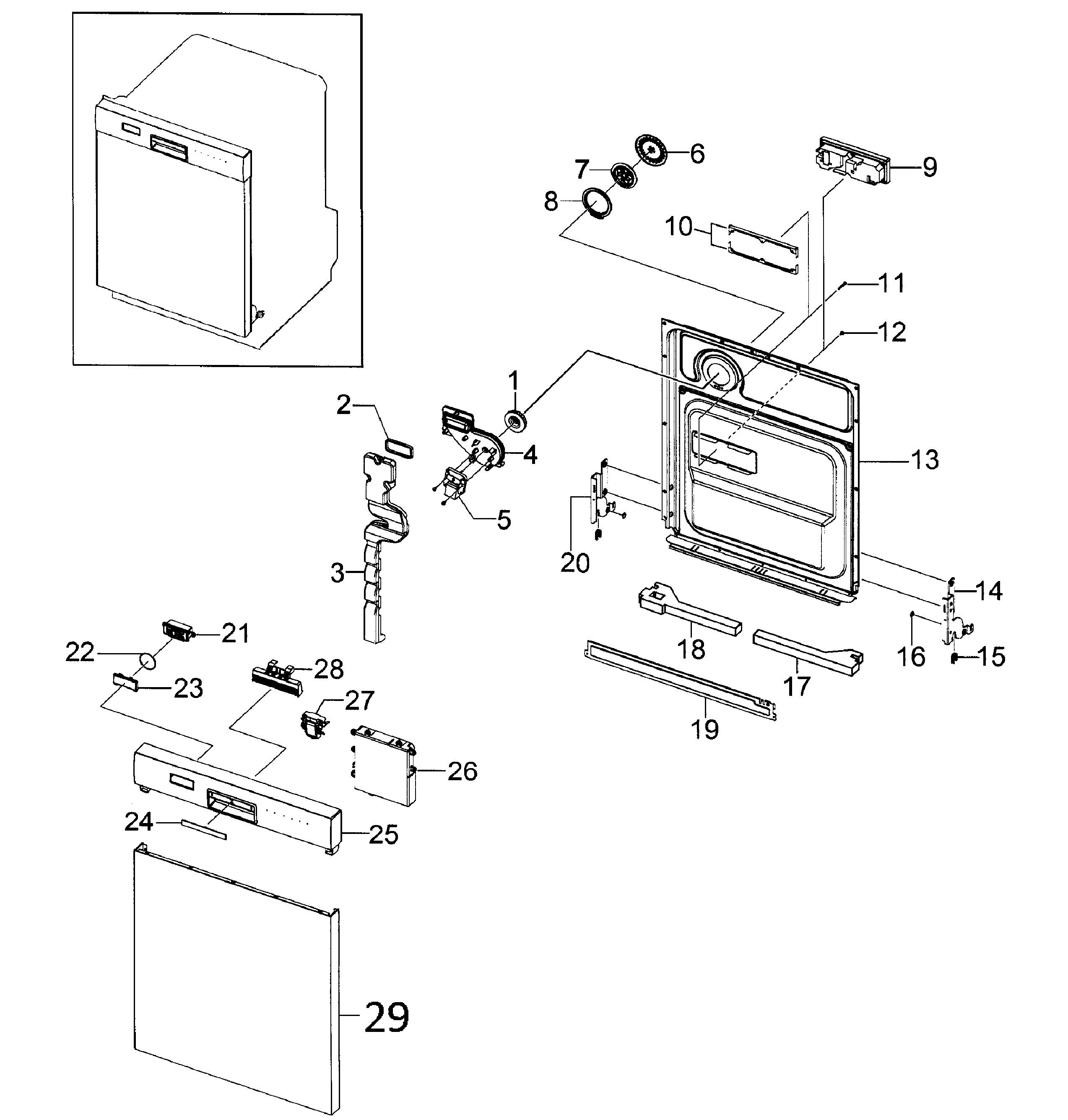 Samsung DMR57LFB/XAA-00 door assy diagram