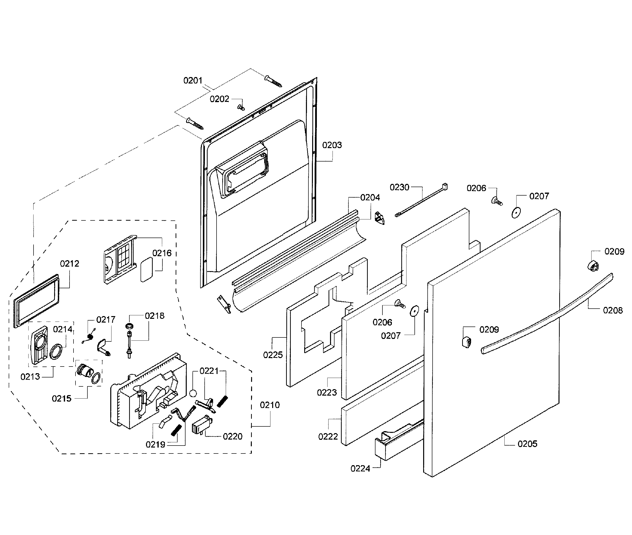 Bosch SHX65P06UC/63 door assy diagram