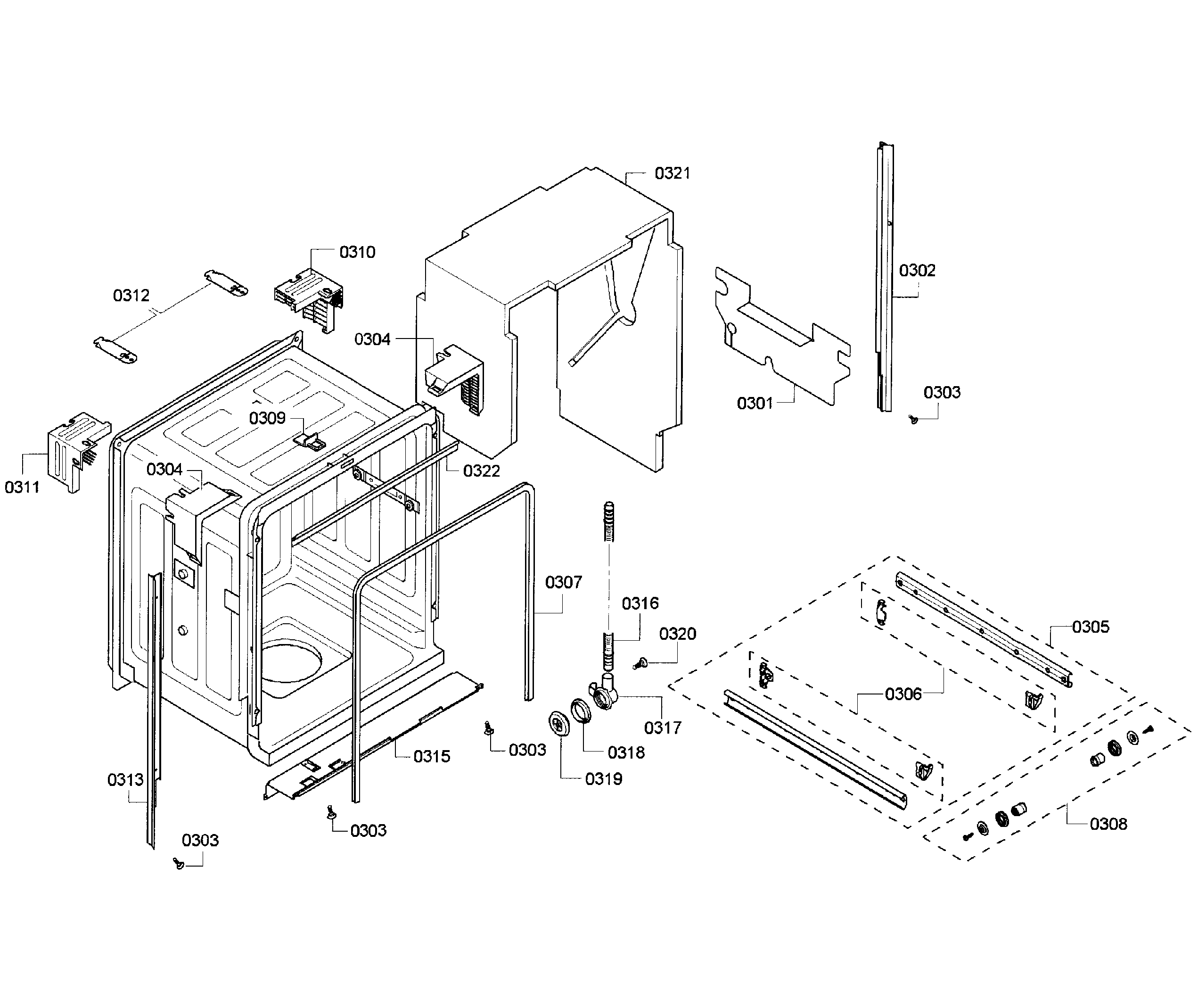 Bosch SHX65P06UC/63 cabinet diagram